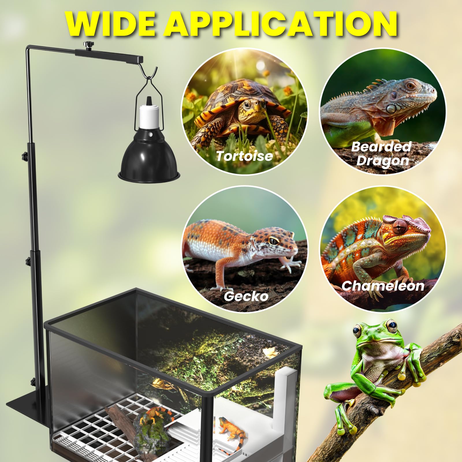 Soporte ajustable para lámpara de calor para reptiles de 16 a 37 pulgadas con lámpara, soporte para tanque de peces y accesorios para colgar