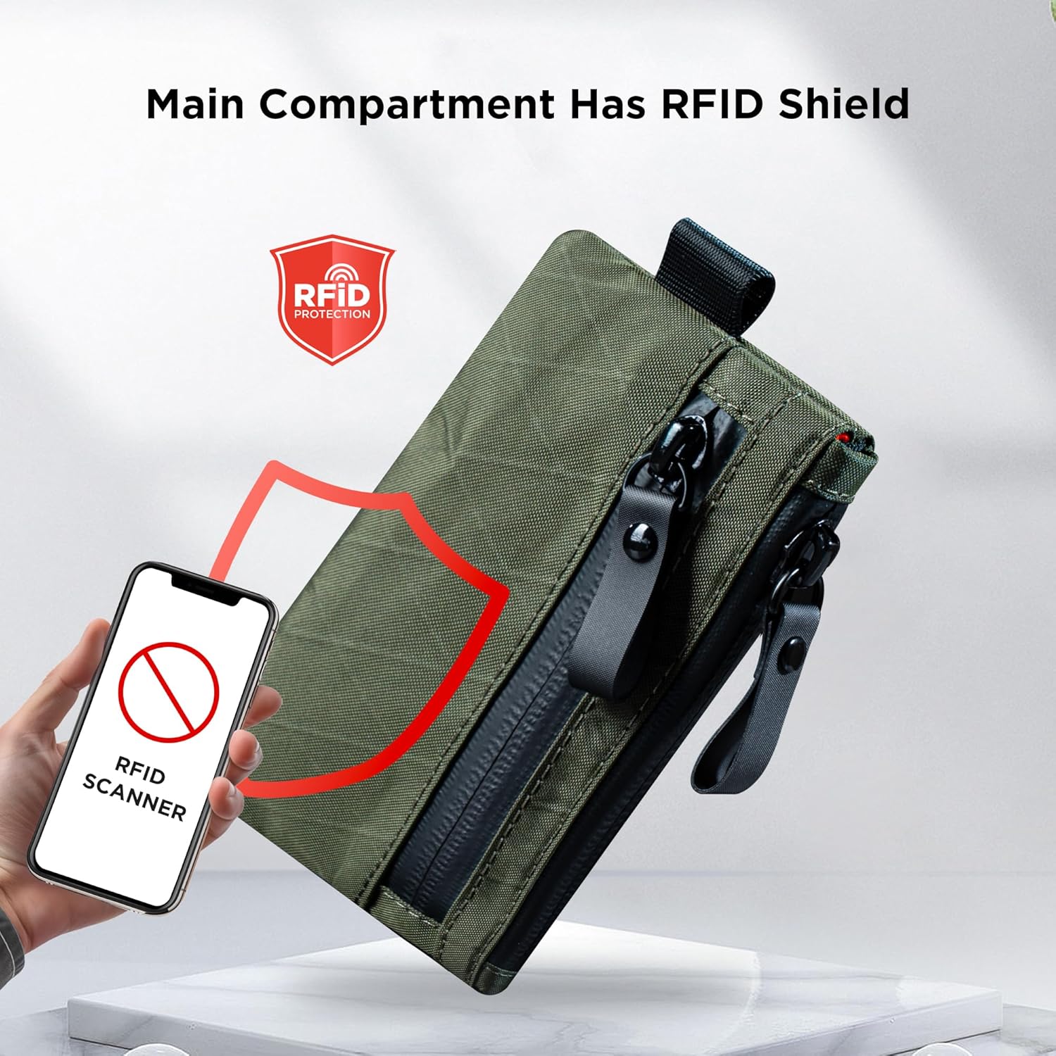 ALPAKA Zip Pouch Dark Green X-Pac- RFID-Blocking Small Cash and Card Zip Wallet with Carbon Neutral, Weatherproof Fabrics, YKK Zipper, EDC Pouch for Men Travel - Image 3