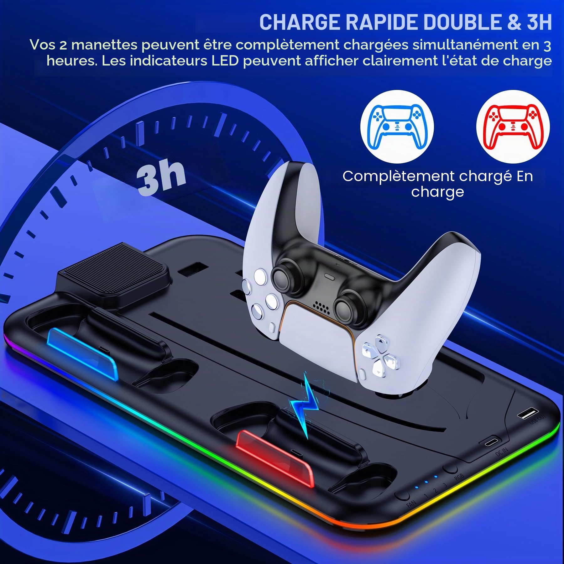 ALEEMTRY Accessoire PS5 Slim Nouveau, Support avec Ventilateur à 3 Vitesses/Lumière RVB/Stockage de 15 Jeux pour PS5 Slim Disc et Console Numérique (Noir)