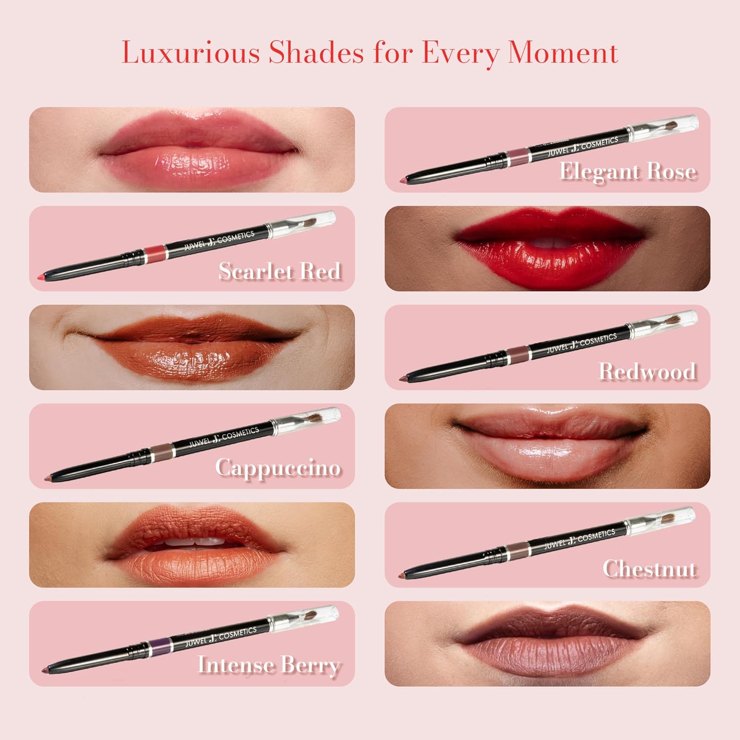 Juwel Cosmetics Retractable Lip Pencils for Women, Rich Creamy Lip Liner Pencil, Waterproof & Long Lasting, Easy to Use Mechanical Pencil with Carnauba Wax, Paraben-Free, Pink Daiquiri - Image 4