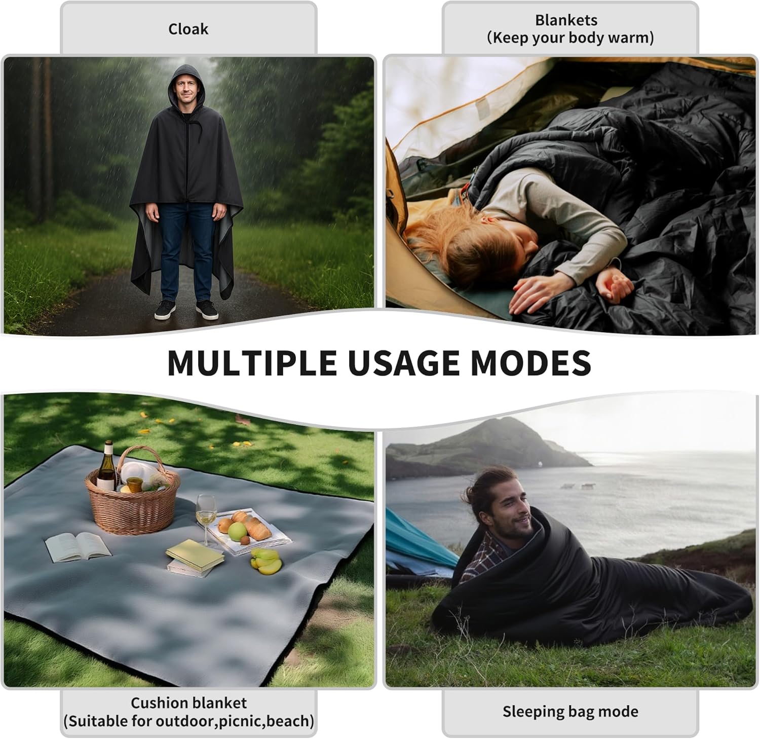 EULANT Wearable Camping Blanket with Crystal Velvet Lining,Waterproof Windproof Outdoor Camping Blanket for Camping,Picnic