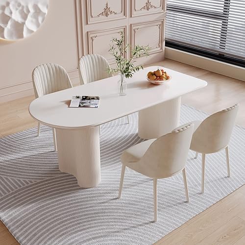 Miniatura 8 de Mesa de comedor que ahorra espacio para apartamentos pequeños para 4-6 personas, muebles resistentes de mediados de siglo (blanco crema (2), solo