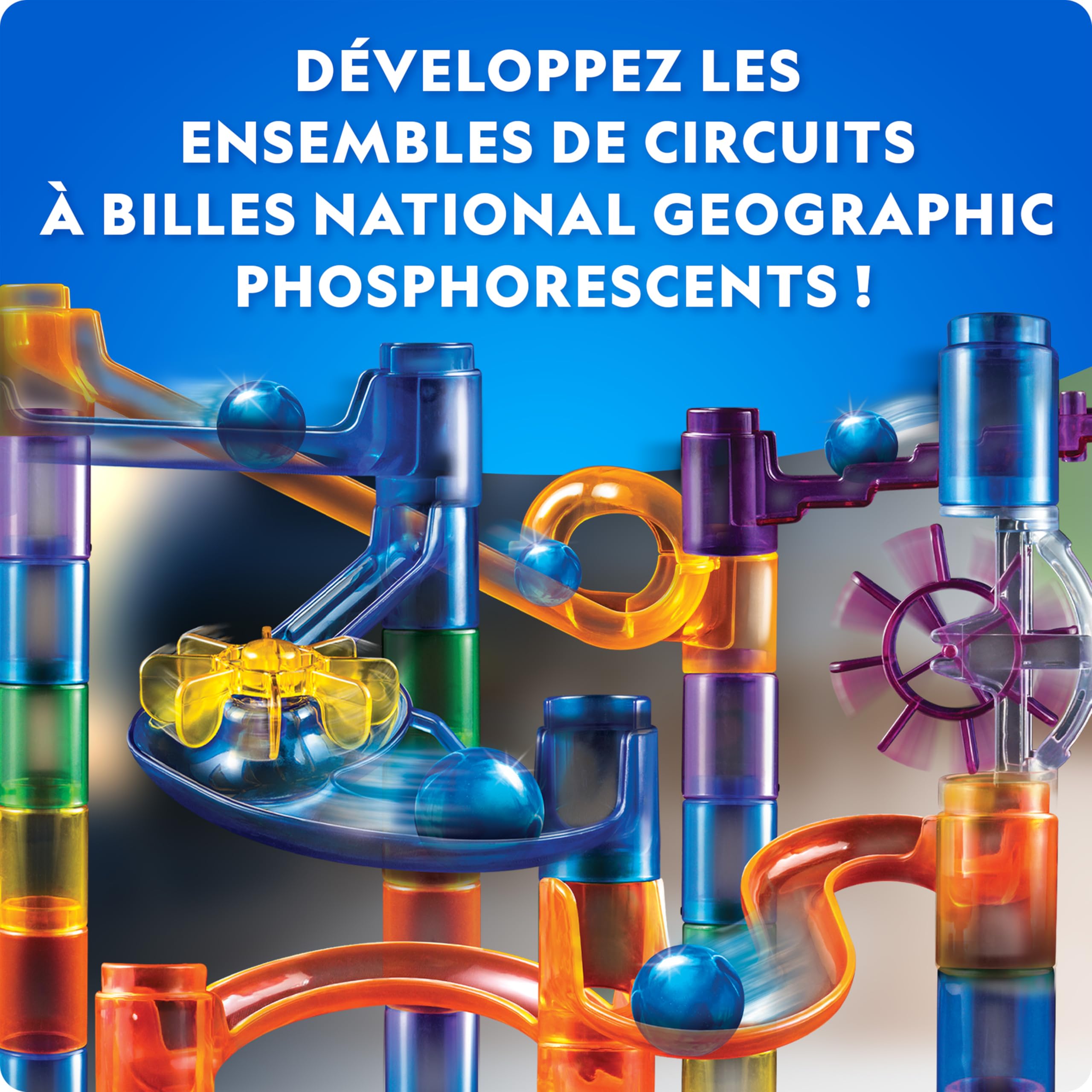 Circuit à Billes National Geographic avec Ascenseur Motorisé – Kit de 95 Pièces avec Spirale Électrique, 20 Billes, Sac de Rangement et Plus, Machine à Mouvement Perpétuel, Jouet de Physique