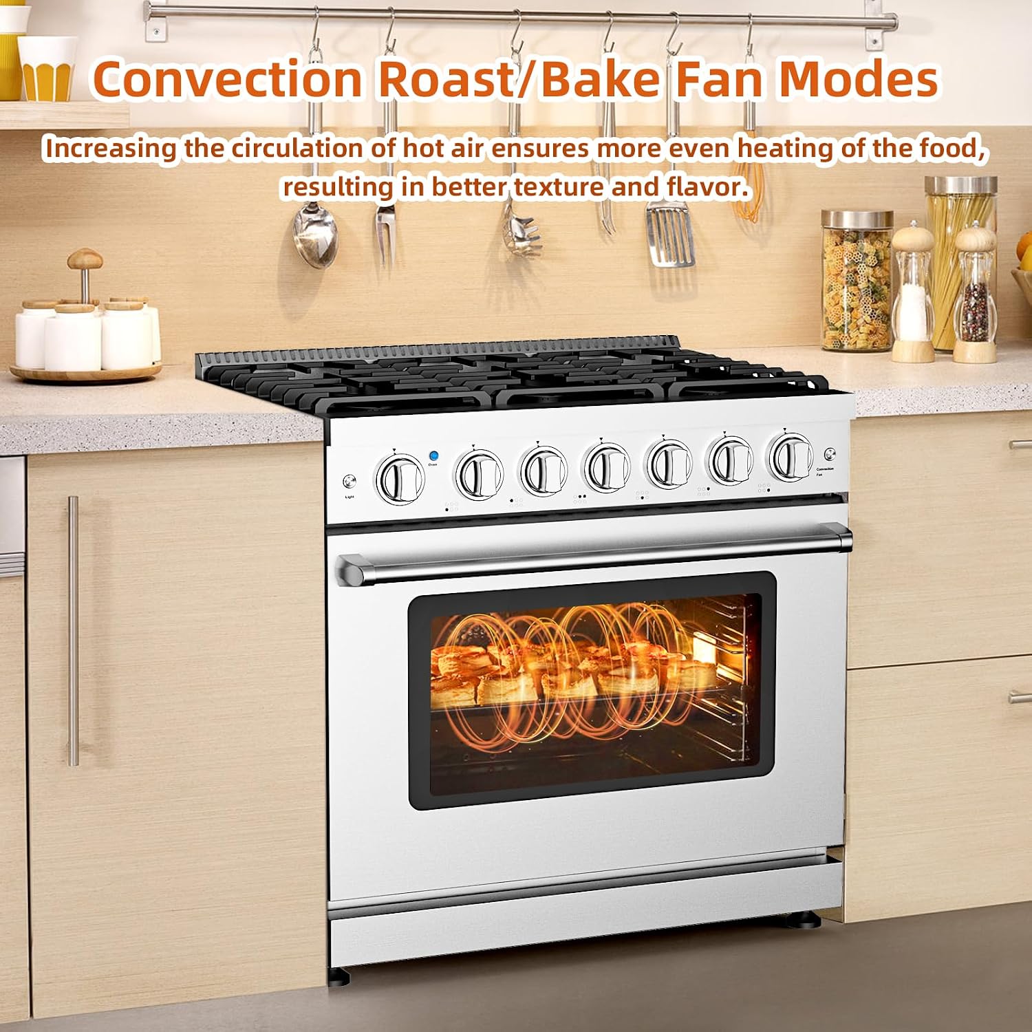 36 Inch Freestanding Dual Fuel Range Oven Stove, 6.0 Cu.Ft. Large Capacity, Professional-Grade True Convection & Self-Clean Oven, High-Powered 6 Sealed Gas Burner Cooktop, Stainless Steel