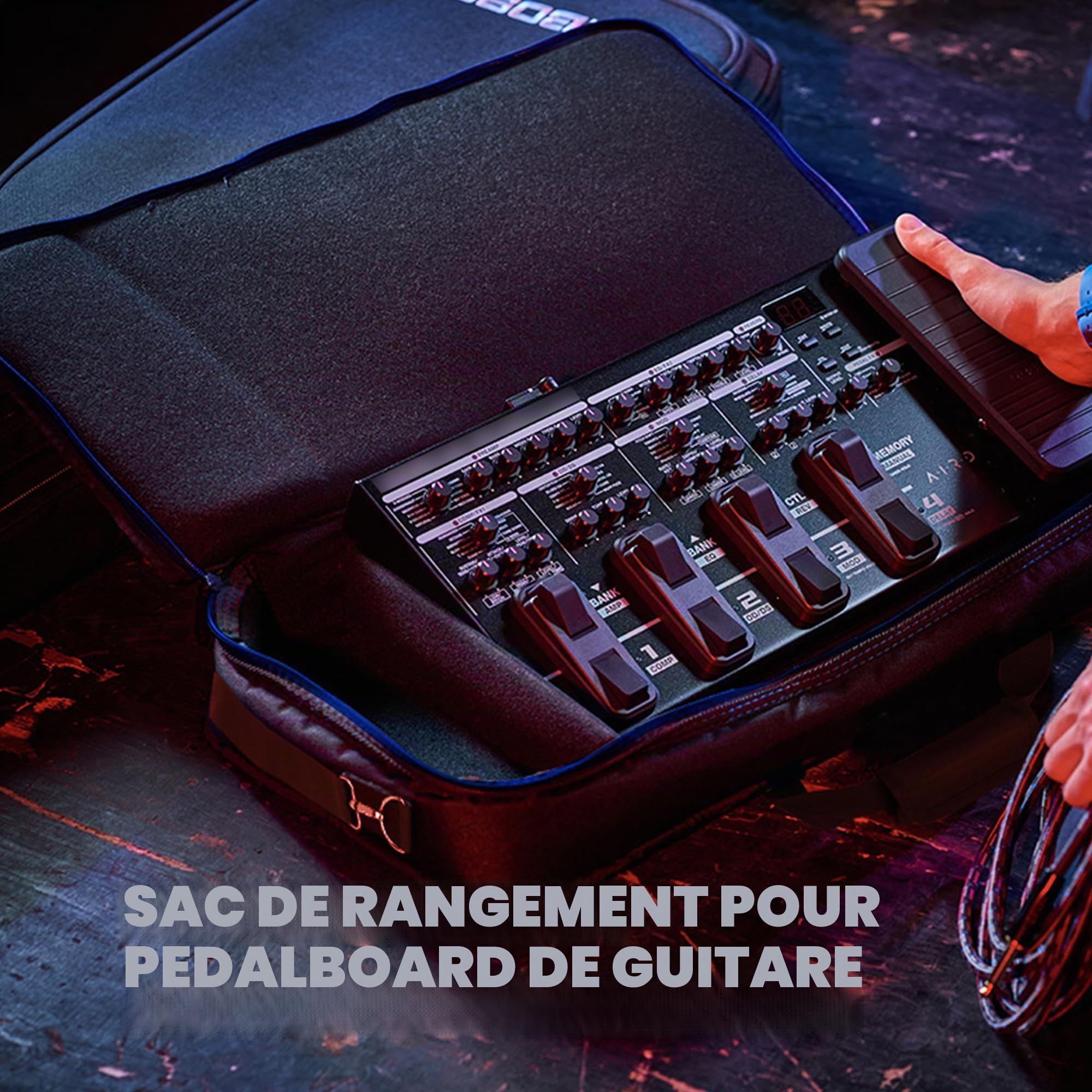 Rexmica Sac de Transport pour la Plupart des Pédales Multi-Effets Guitare | Housses de Protection avec Compartiment pour Pedalboards et Câble de Guitare ou Autres Accessoires, Noir, 58x29x11 Cm