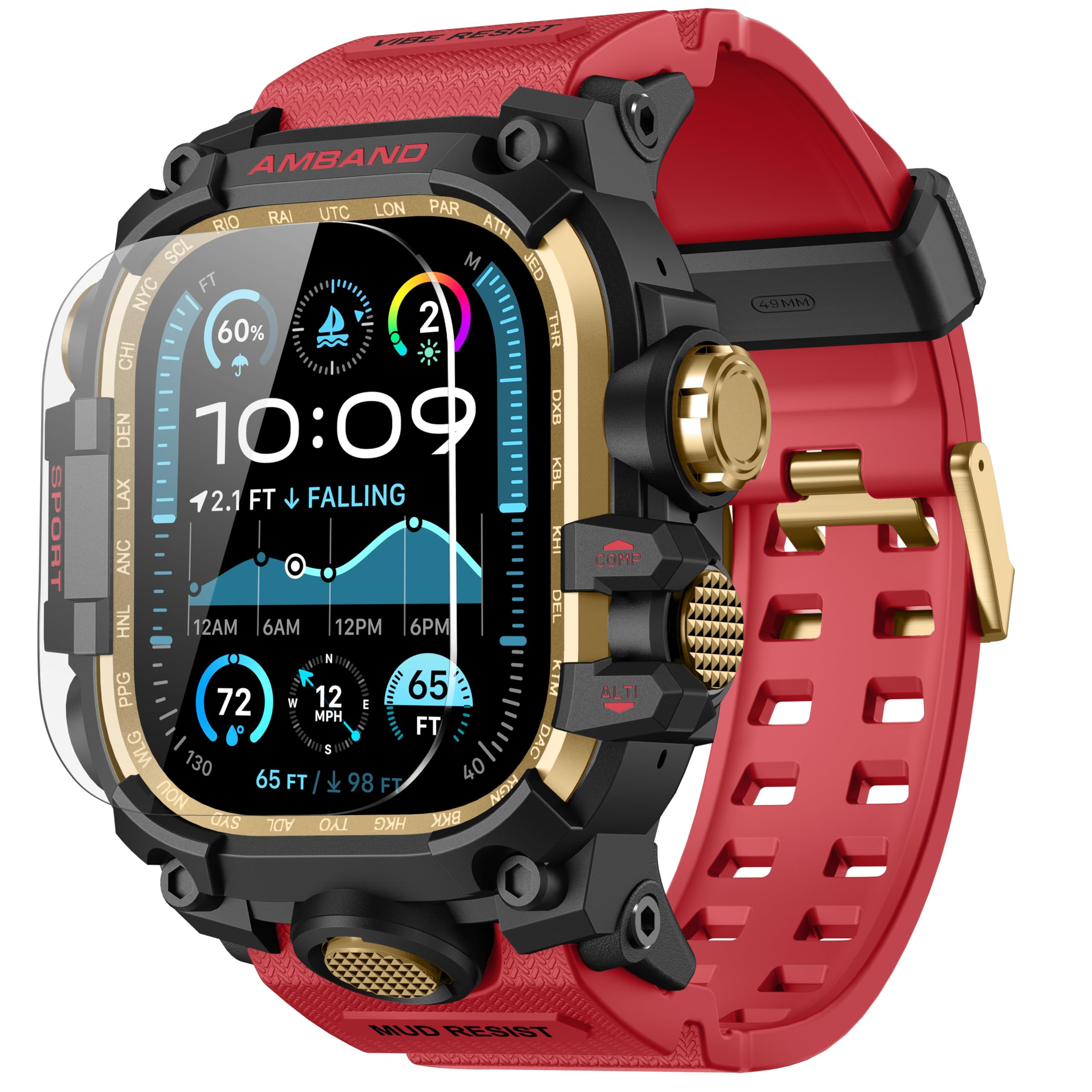 amBand M1 Rugged Case with Strap Compatible with Apple Watch Series 8/7 45mm, Durable TPU Military Sport Wristband with Bumper Protective Cover Designed for iWatch 6/SE/5/4/3/2/1 44mm 42mm Men