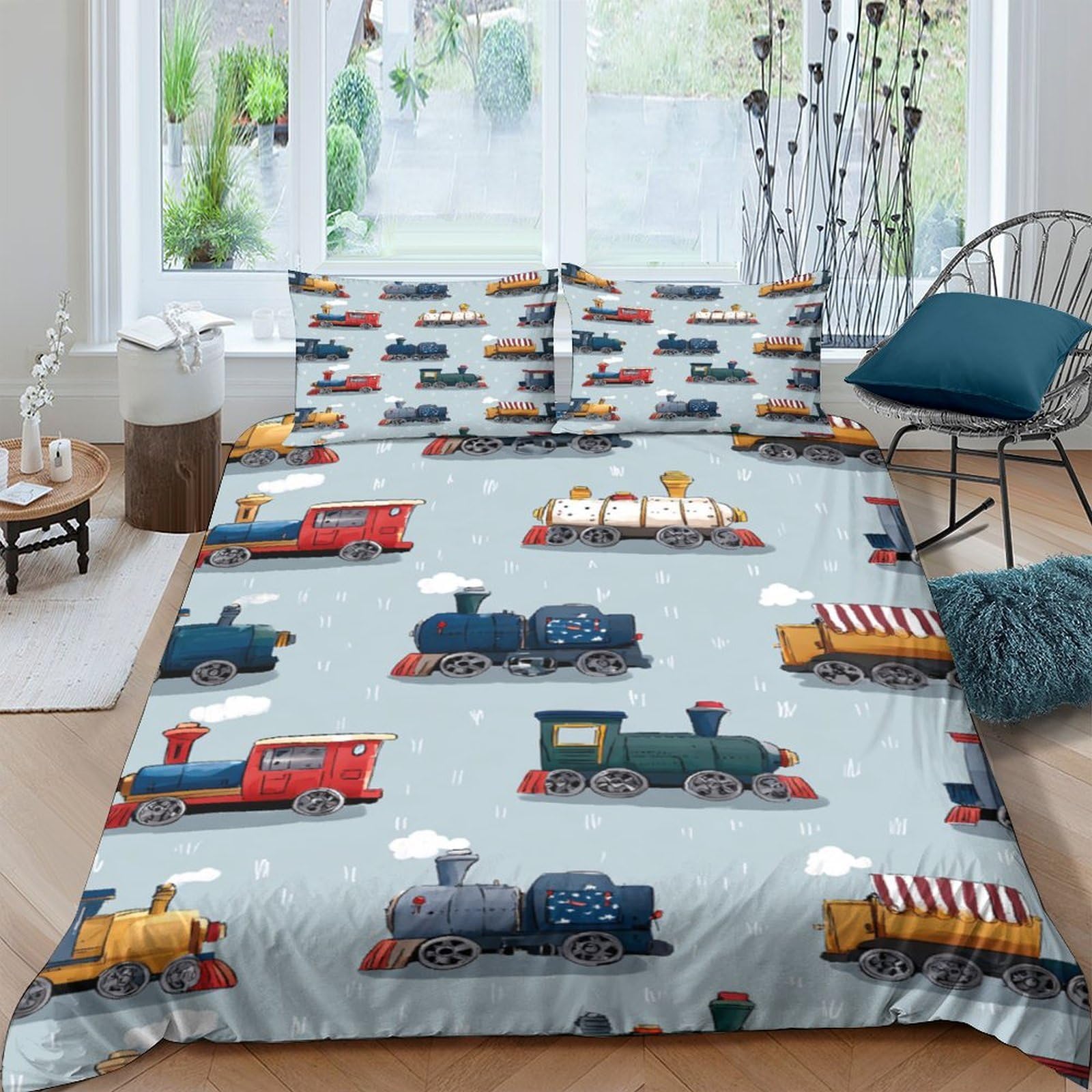 Ctjqhvkz Style-1 3D Printed Vintage Steam Train Fitted Sheet Microfiber Soft Non Slip Locomotive Bed Cover For Bedroom Guestroom Decor Single（135X200cm）