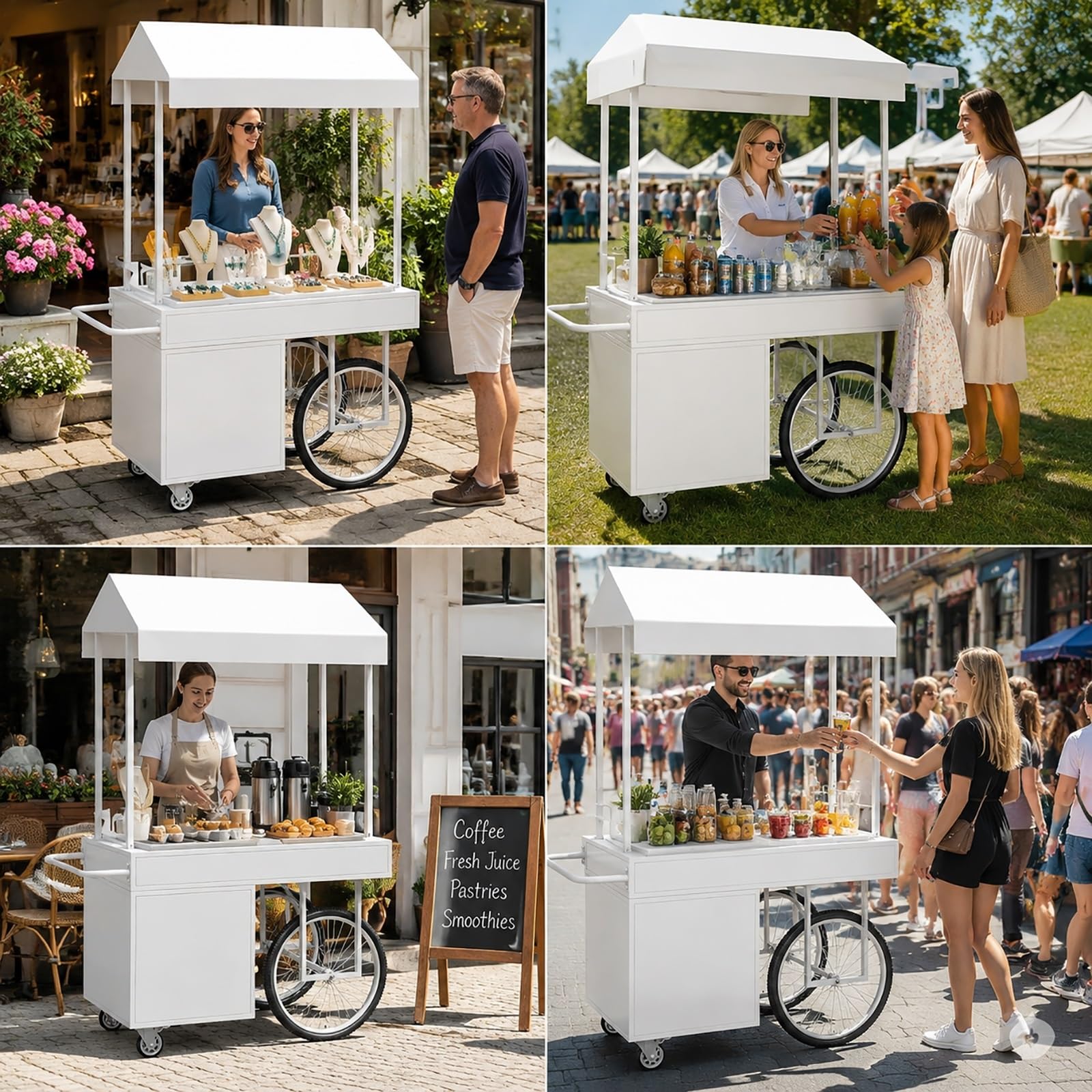 Puesto Ambulante con Toldo – Carrito de Venta con Techo, Stand Expositor para Mercadillos, Puesto para Exterior con Toldo, Stand de Venta(White,140x60x200cm/55x24x79in)
