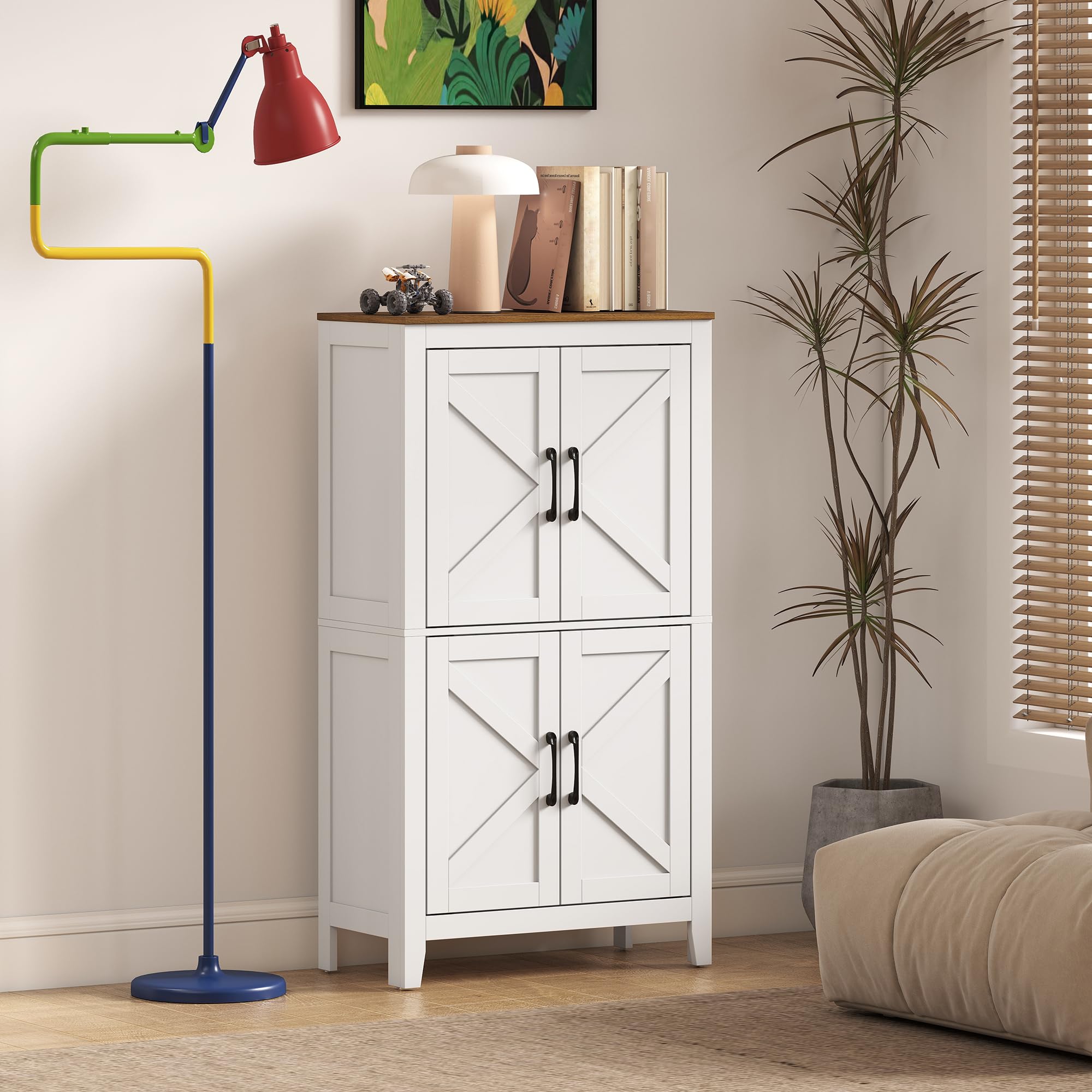 HOMCOM Armario de Baño Estrecho Puertas Tipo Granero 60x30x110 cm Blanco | Mueble Auxiliar de Baño, 4 Estantes, Estantes Ajustables, Ahorro Espacio