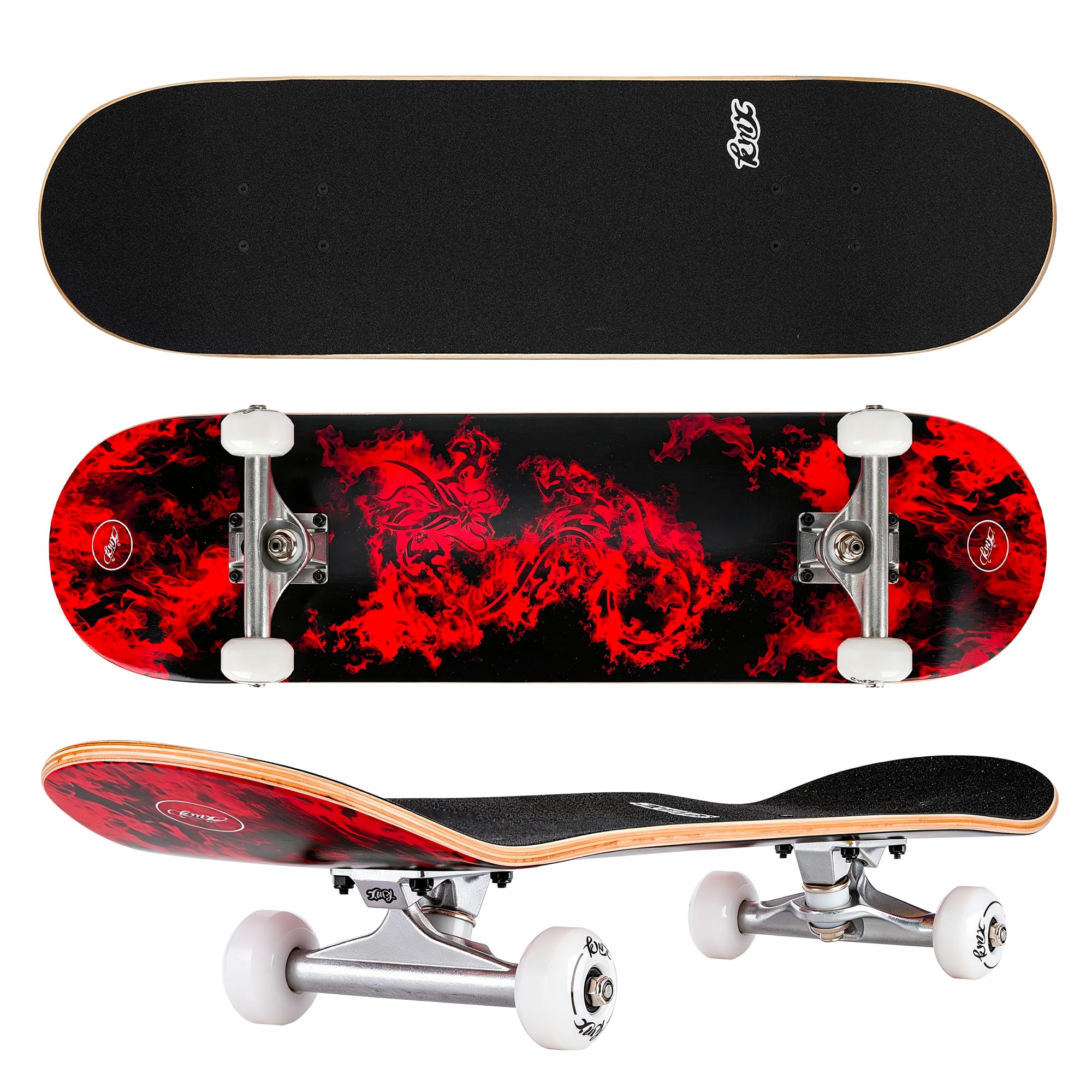 KMX Skateboard pour Débutants, Plateau Concave à Double Queue en Érable Canadien 7 Couches | Trucks en Alliage d'Alu | Skateboard Débutant pour Garçons, Filles, Adultes et Enfants