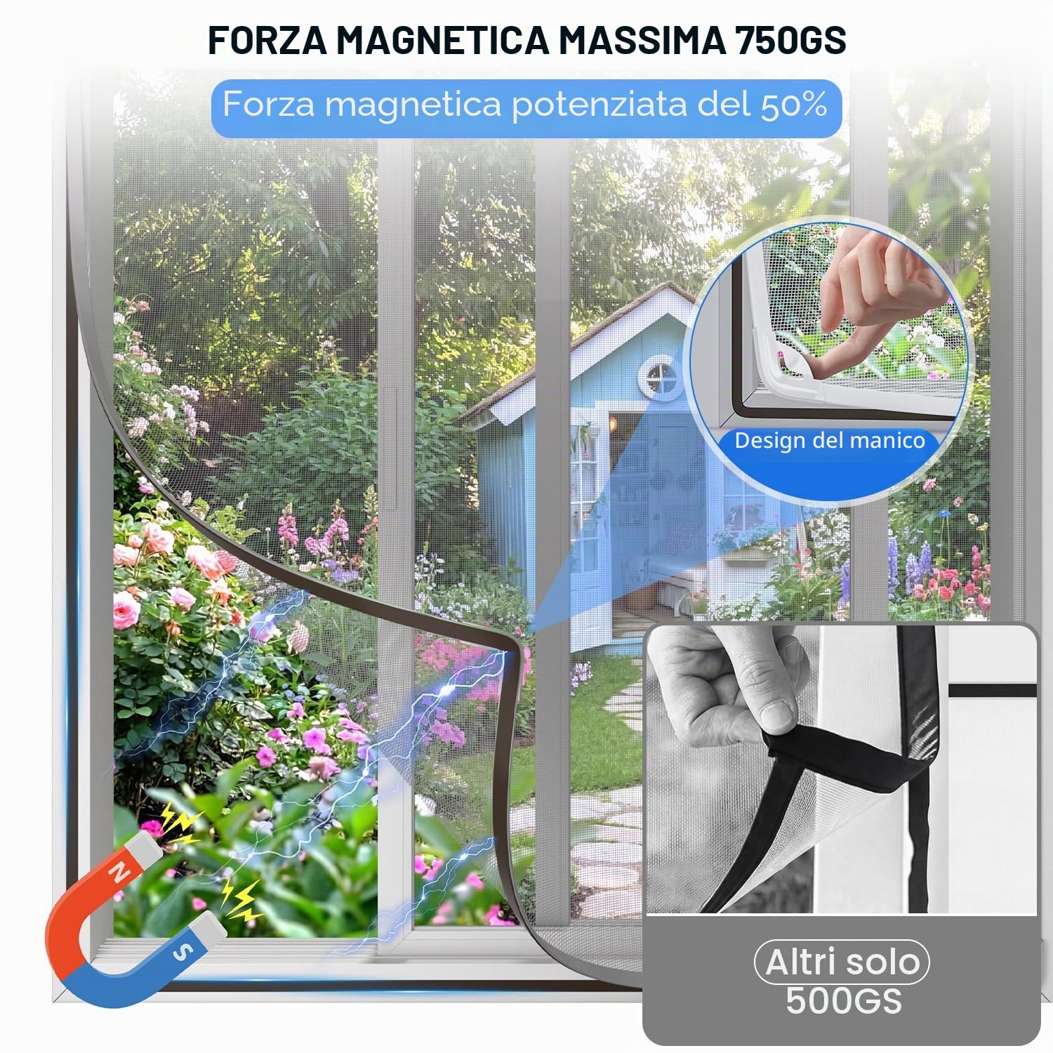 Zanzariera Magnetica 100x150cm Fibra di Vetro Grigia Tagliabile