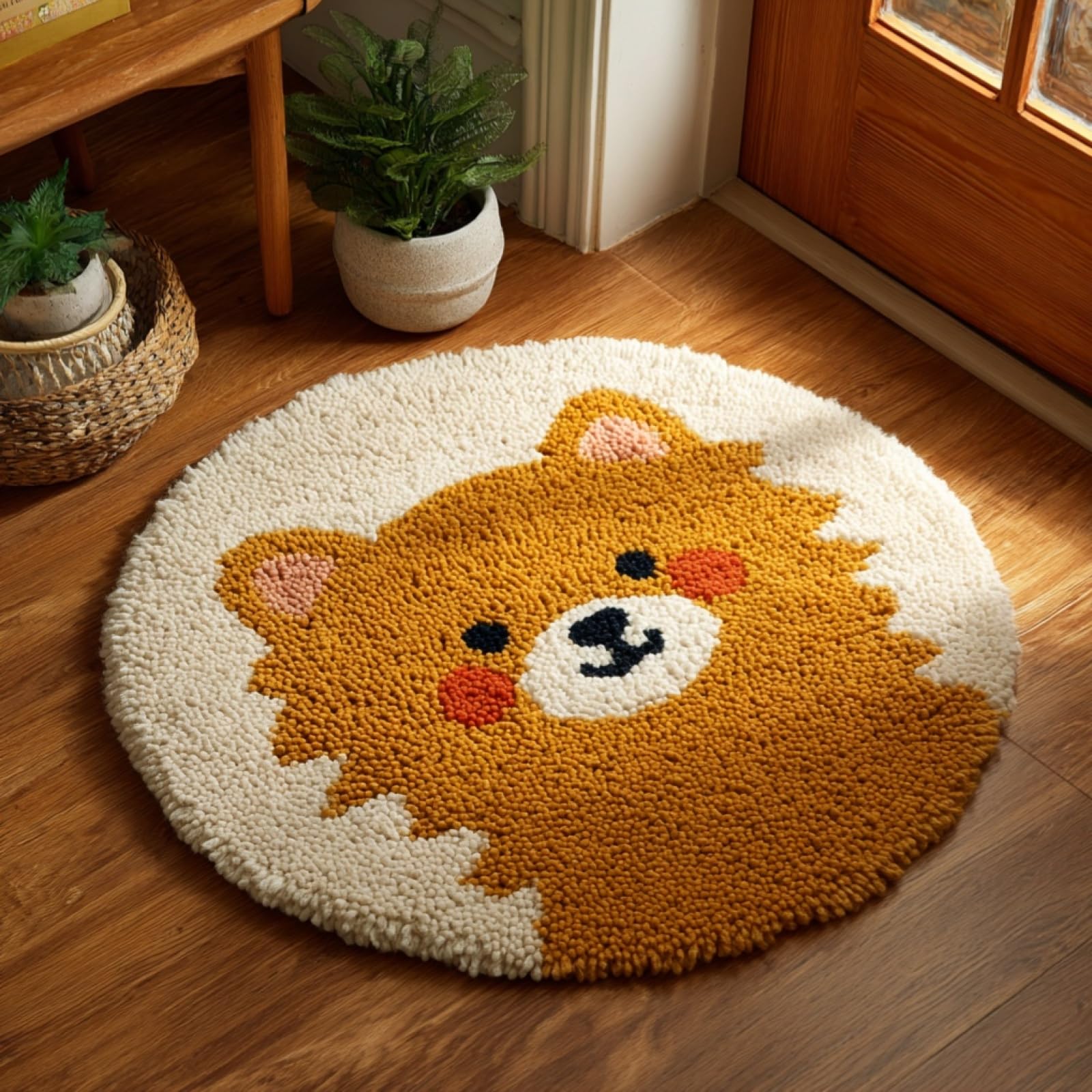 WallustrioaW DIY Latch Hook Rug Kits with Printed Canvas,Pomeranian,Floor Mat Crochet,Carpet Tapestry for Adult Craft Kits for Women,Relaxing Home Art Project,50x50cm