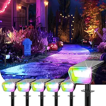 Linkind RGB Halloween Spotlights Outdoor - IP67 Waterproof 10 Lighting Modes Outdoor Color Changing Spotlights for Yard Garden Landscape Christmas Halloween Decorations, 6 Pack