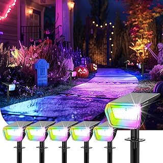 Linkind RGB Halloween Spotlights Outdoor - IP67 Waterproof 10 Lighting Modes Outdoor Color Changing Spotlights for Yard Garden Landscape Christmas Halloween Decorations, 6 Pack