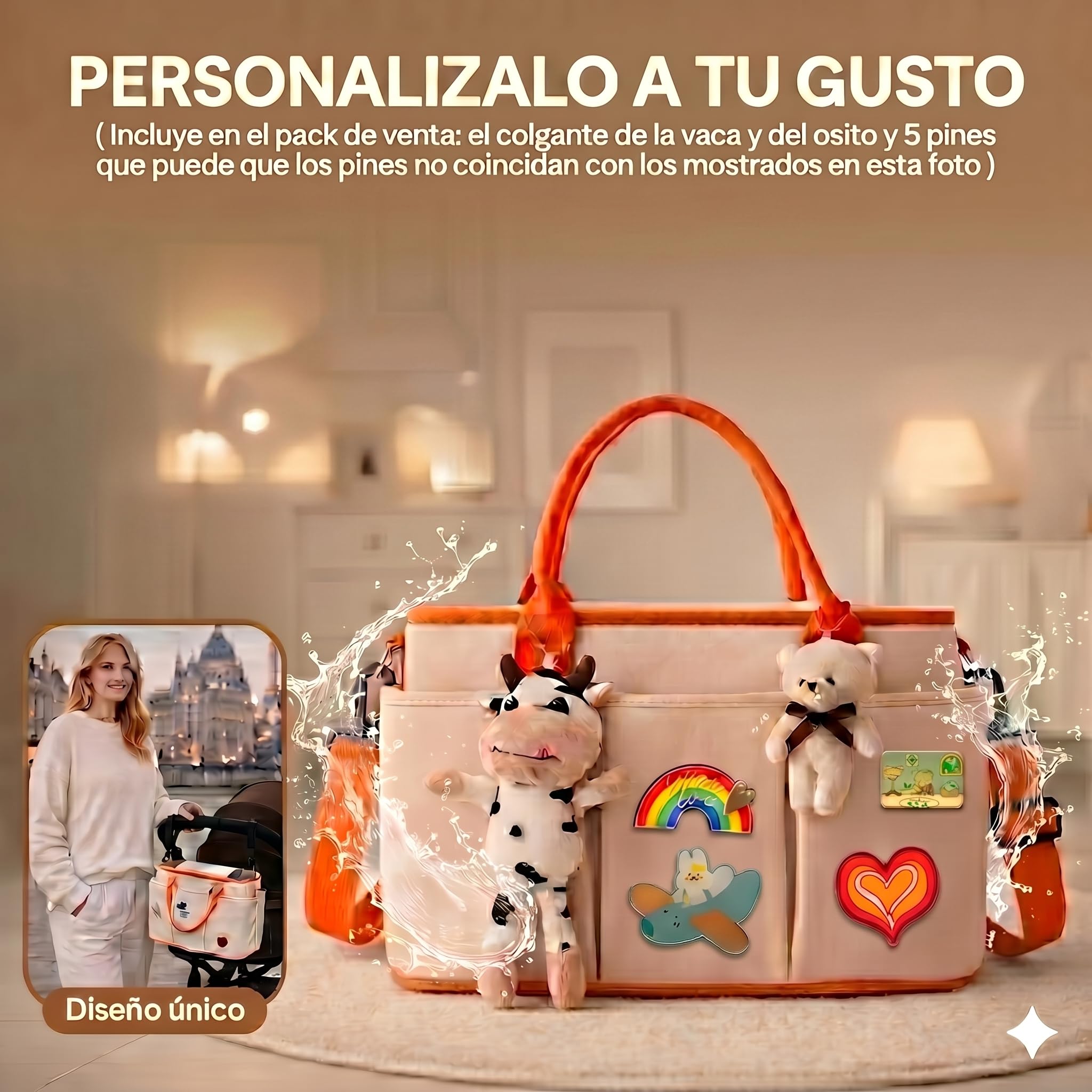 Bolso Carro Bebe multifunción Impermeable con Gran Capacidad y bolsillo térmico – Organización Práctica para Paseos Diarios – Ideal padres activos – Múltiples Compartimentos y Cierre Magnético