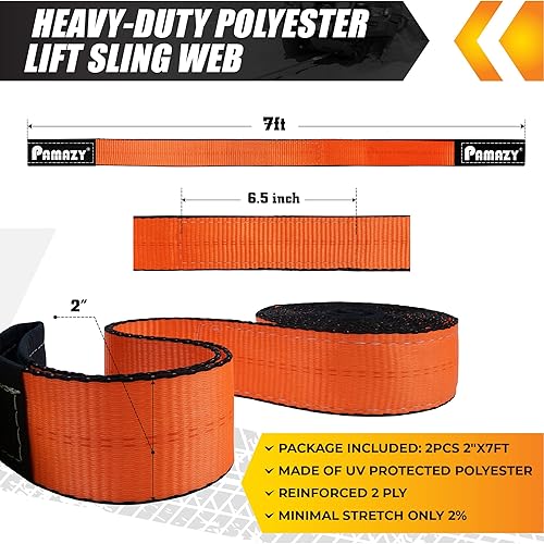 Miniatura 9 de Paquete de 2 correas de elevación resistentes de 2 x 3 pies, capacidad de 18800 libras, correa de nailon resistente para elevación, correas de