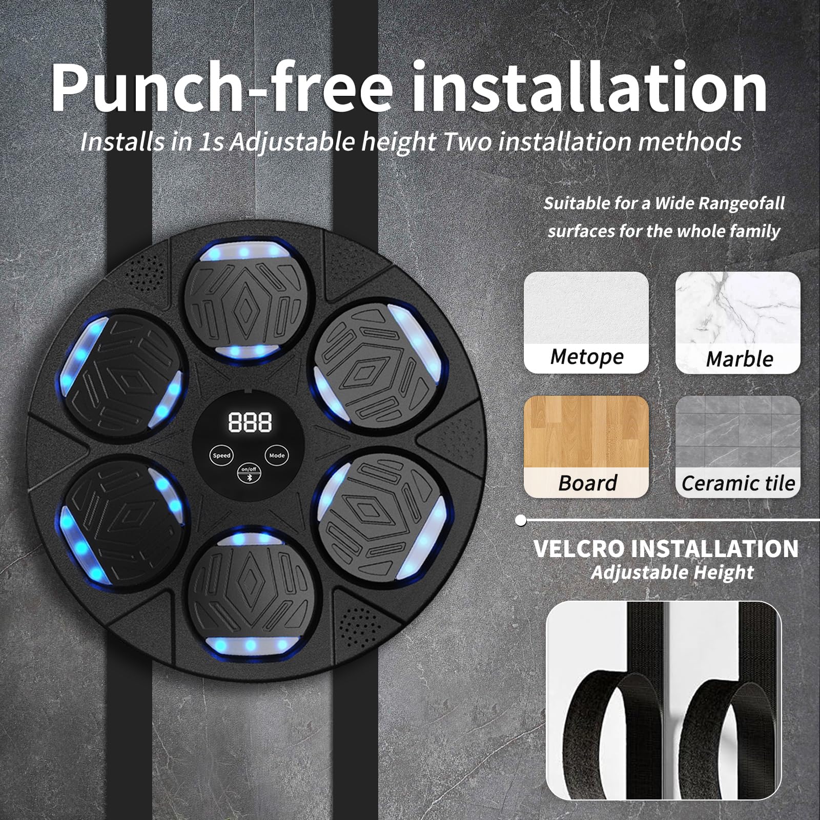 Wall-Mounted Smart Music Boxing Machine with Bluetooth, Punching Pads & Gloves, Space-Saving Boxing Machine for Adults - Interactive Boxing Equipment
