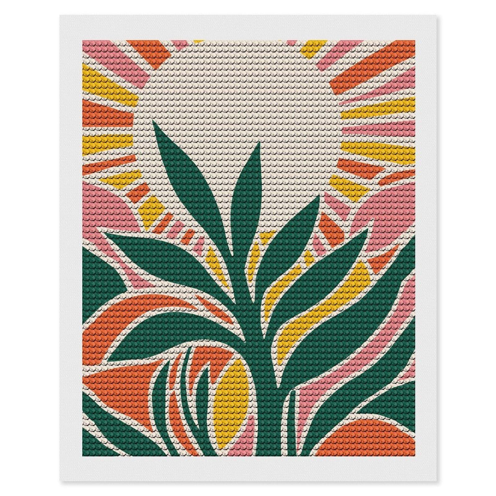 Junmoney Retro Floral Sunset Diamond Art Canvas 16"x20", for Adults, Pleasing Wall Art Project, Modern Decor, Gift Idea, Nice Detail and Sparkle