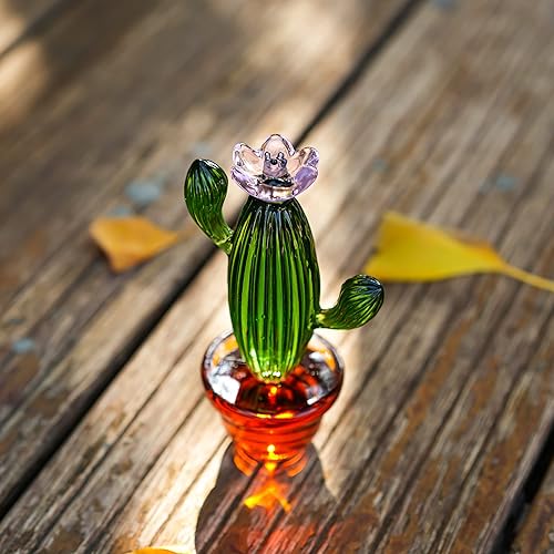 Miniatura 2 de Figura de cactus de cristal soplado hecha a mano de 4.3 pulgadas, adornos de decoración de cactus de cristal, coleccionables, decoración de plantas