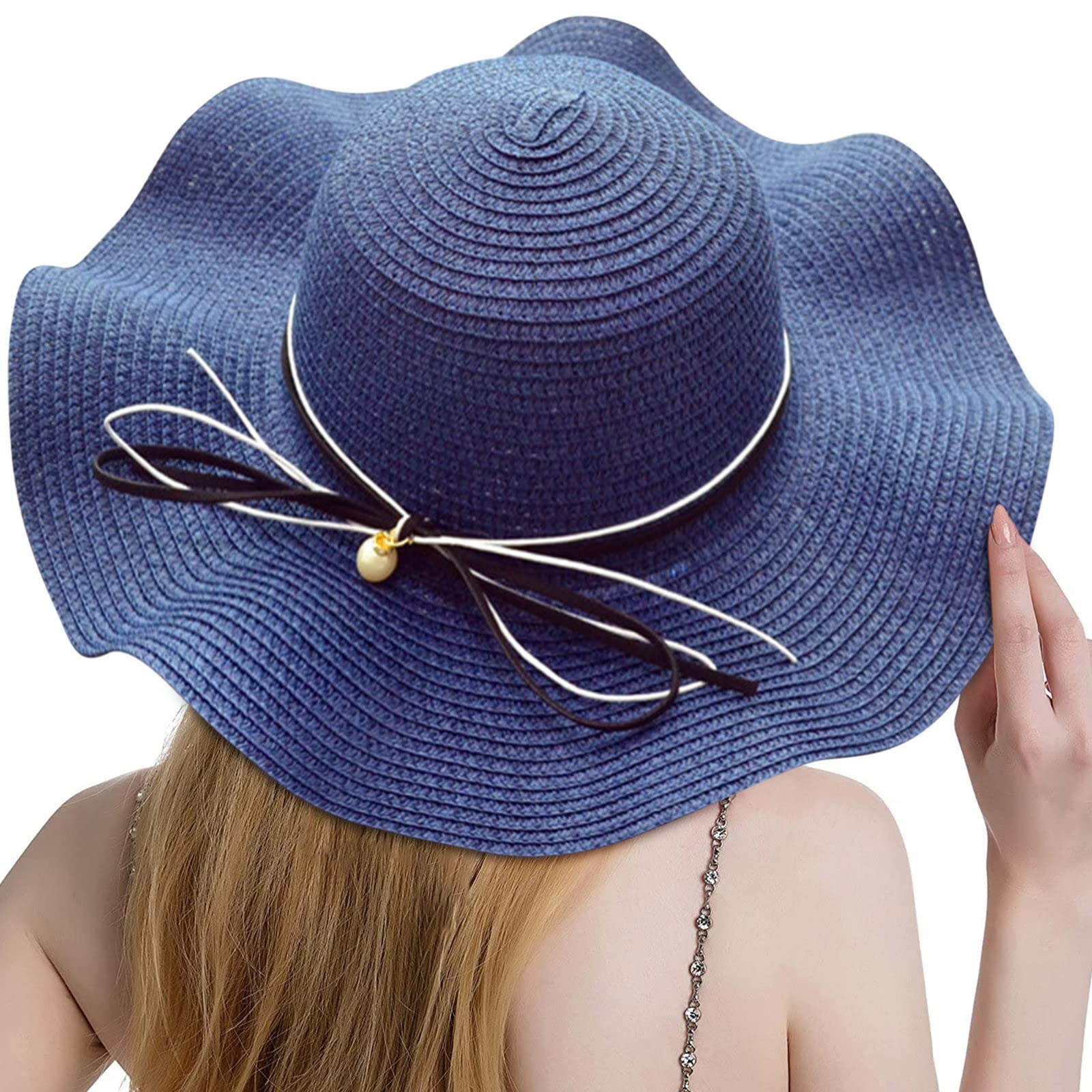 Generic Sombrero de sol barato para mujer, sombrero de paja ancho, sombrero de playa plegable, protección contra el sol, protección solar UPF 50+ gorras, sombrero de sol, ala para niñas