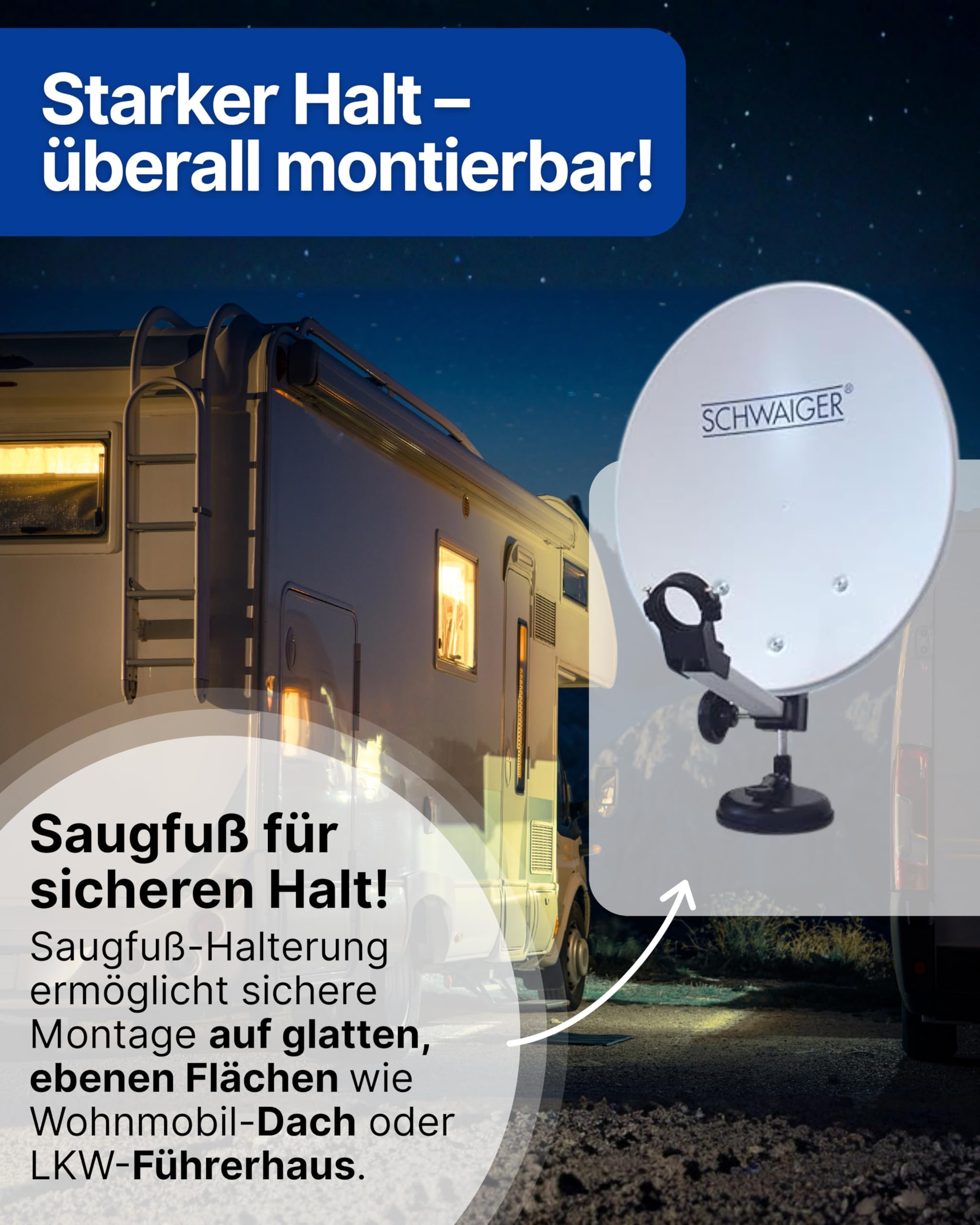 SCHWAIGER SAT-Camping Set 35 cm Stahl Offset Antenne Single LNB 10 m Koaxialkabel Mobile SAT-Anlage