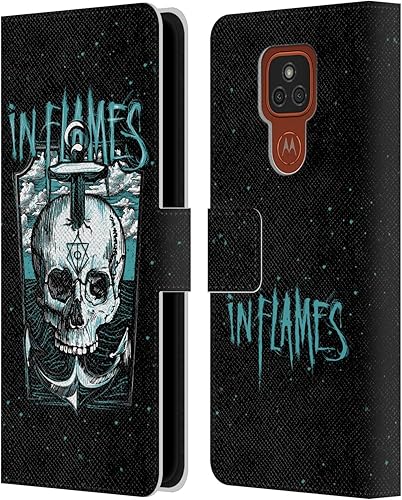 Miniatura 1 de Head Case Designs Officially Licensed in Flames Anchor Skull Metal Grunge Leather Book Wallet Case Cover Compatible with Motorola Moto E7 Plus