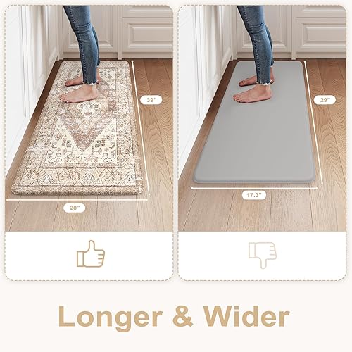 Vista 721 de KIMODE - Juego de 2 tapetes de cocina bohemios, antifatiga, antideslizantes, impermeables, ergonómicos, acolchados, cómodos, para lavandería, Caqui