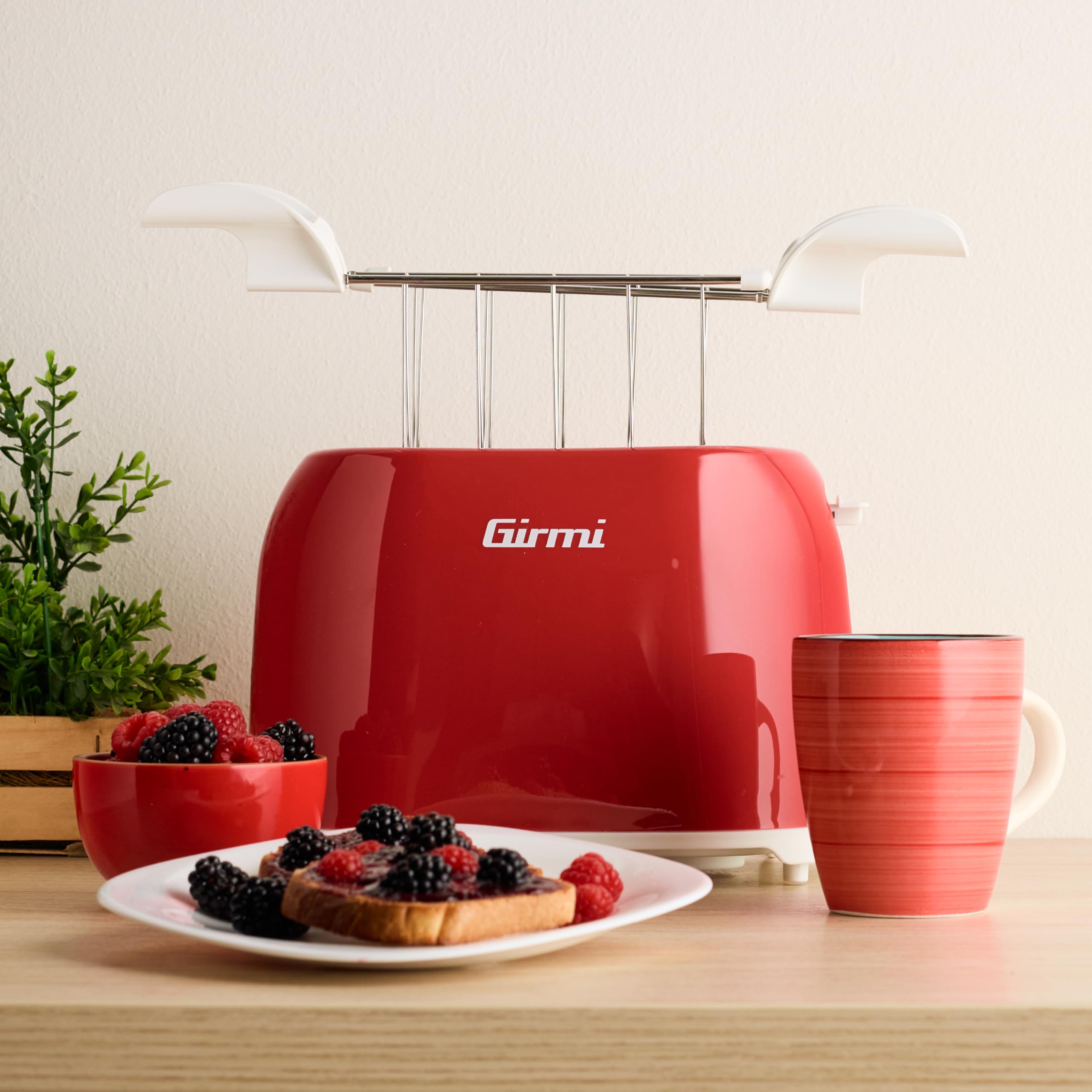 Girmi TP10 Tostapane, 750 W, Pinze estraibili inox, 7 livelli di cottura, Funzione tostafetta, Raccogli briciole, Espulsione automatica, Spegnimento automatico, Rosso Girmi TP10 Tostapane, 750 W, Pinze estraibili inox, 7 livelli di cottura, Funzione tostafetta, Raccogli briciole, Espulsione automatica, Spegnimento automatico, Rosso