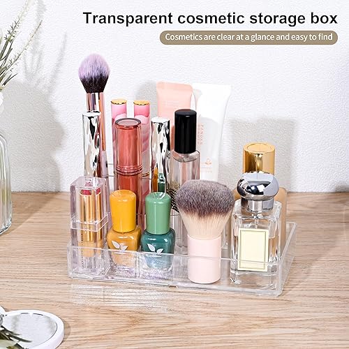 Miniatura 4 de Organizador de maquillaje acrílico transparente, 8 compartimentos, pantalla de almacenamiento de cosméticos para lápiz labial, esmalte de uñas,
