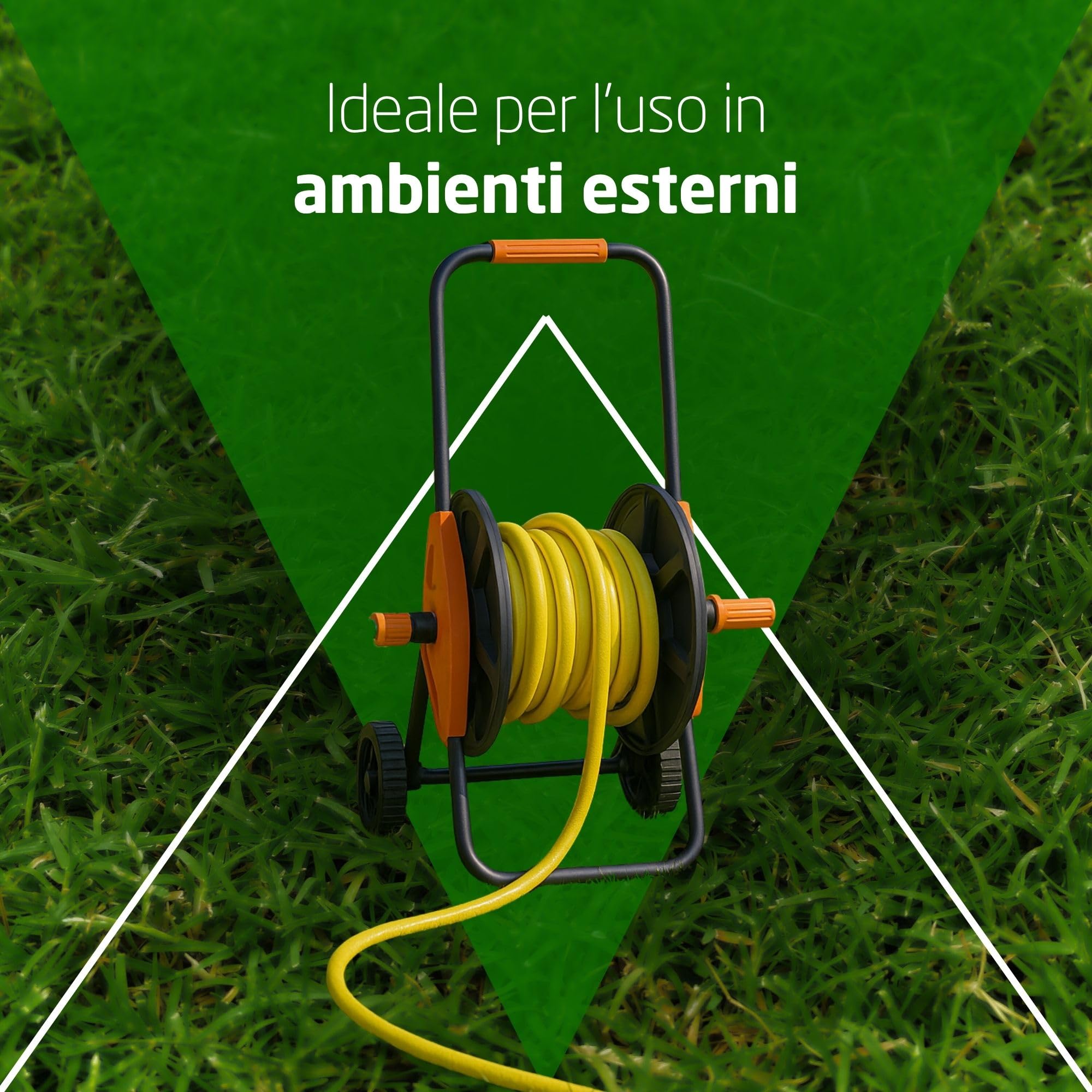 Amig - Carrello Portamanguero | Per Tubi da 1/2" | Arrotolato Massimo di 60 m | Con Manovella per Avvolgere Facilmente | Polipropilene | Arancione e Grigio