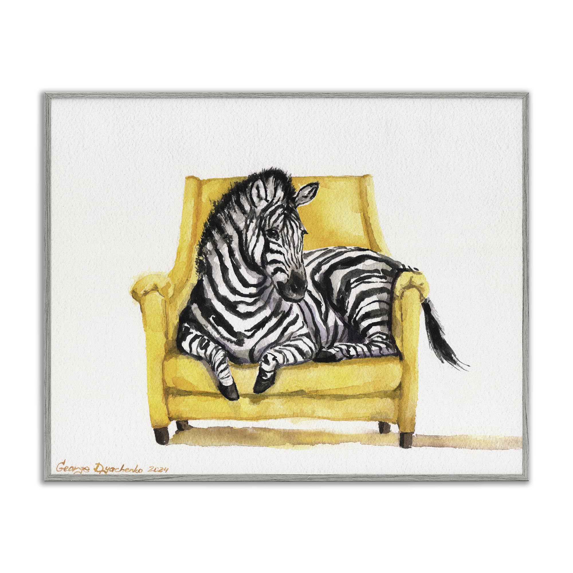 Tableau zèbre fauteuil jaune George Dyachenko pour habiller un mur vide