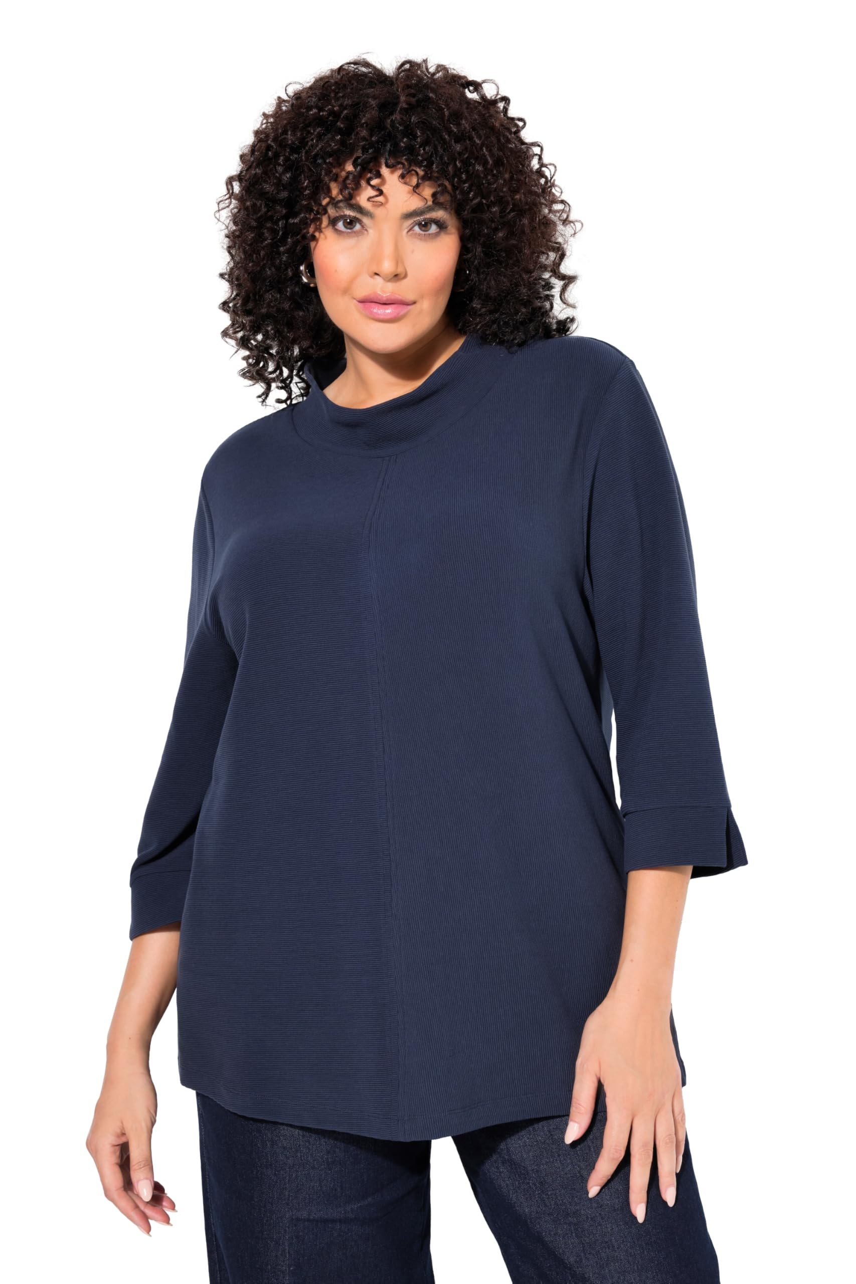 Ulla Popken Damen große Größen Übergrößen Plus Size Sweatshirt, Querrippen, Stehkragen, 3/4-Arm 835740