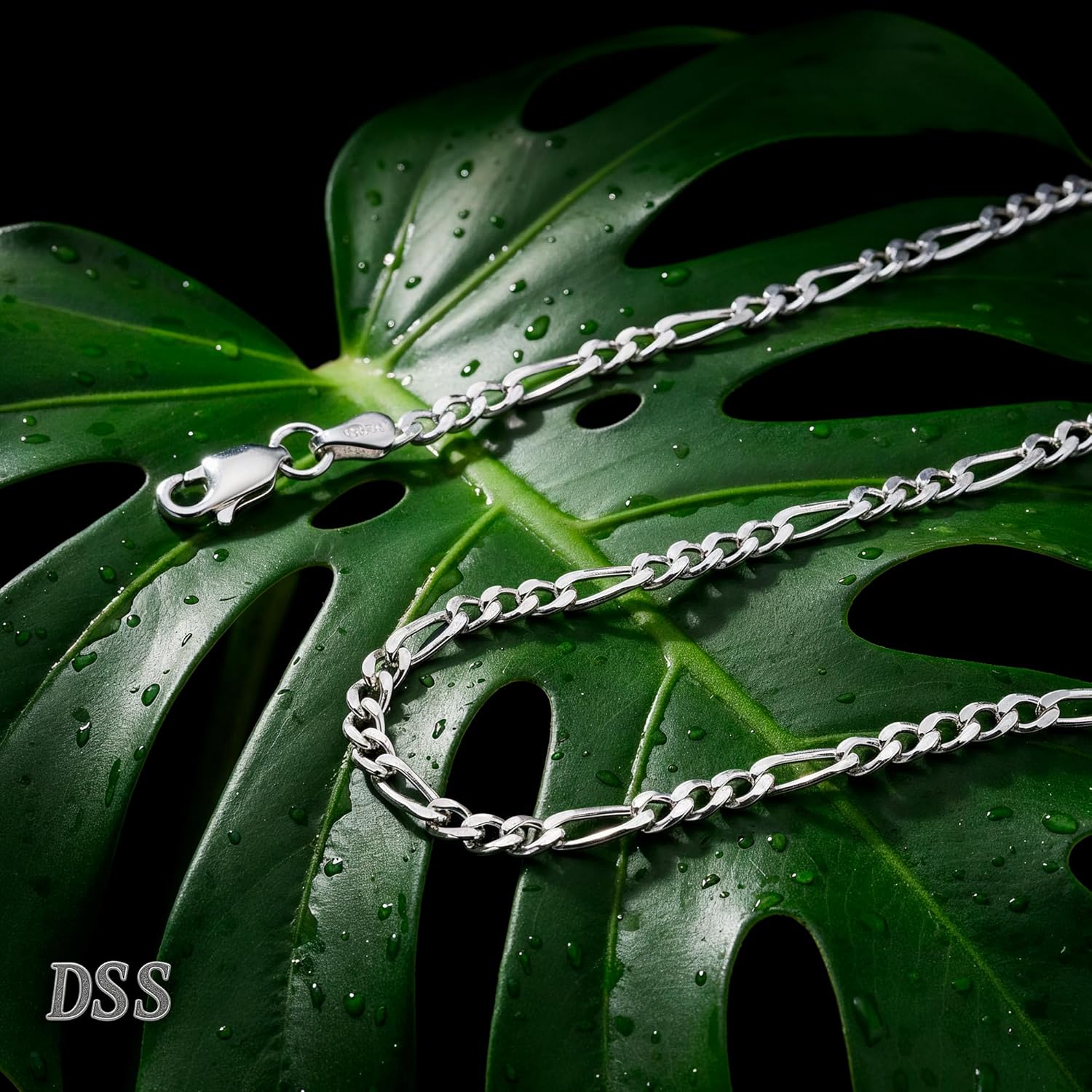 DSS 925 Sterling Silver Necklace for Women, Figaro Chain 3mm, Lobster Claw Clasps, Sterling Silver Chain, Italian Jewelry for Women, 16in - 30in - Image 4