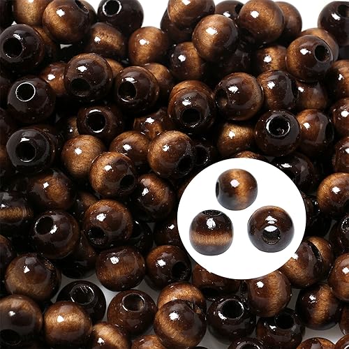 Miniatura 23 de 50 Piezas Cuentas de Madera Agujero Grande Cuentas de Madera para Manualidades de Macramé, Cuentas de Madera Sueltas Espaciadoras Redondas