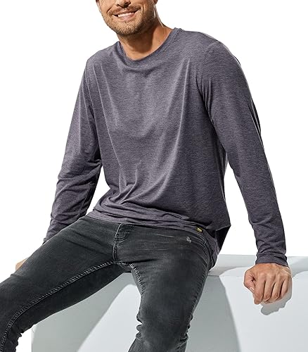 Vista 4 de MIER X-Sofort - Camisetas de manga larga para hombre, ligeras, súper suaves, atléticas, cuello redondo, para correr, descansar, entrenamiento casual