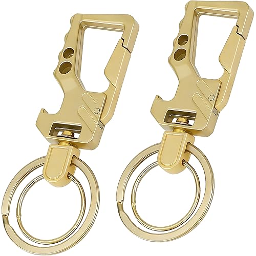 2 PCS Key Chain, Carabiner Clip Car Key Chains, Heavy Duty Tactical Key Chain with Bottle Opener and 2 Key Rings for Men and Women (Gold)