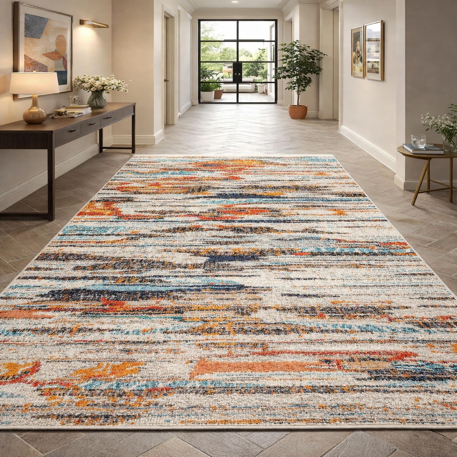 Tapis chambre et salle de séjour multicolore abstrait moderne 170 x 200 cm
