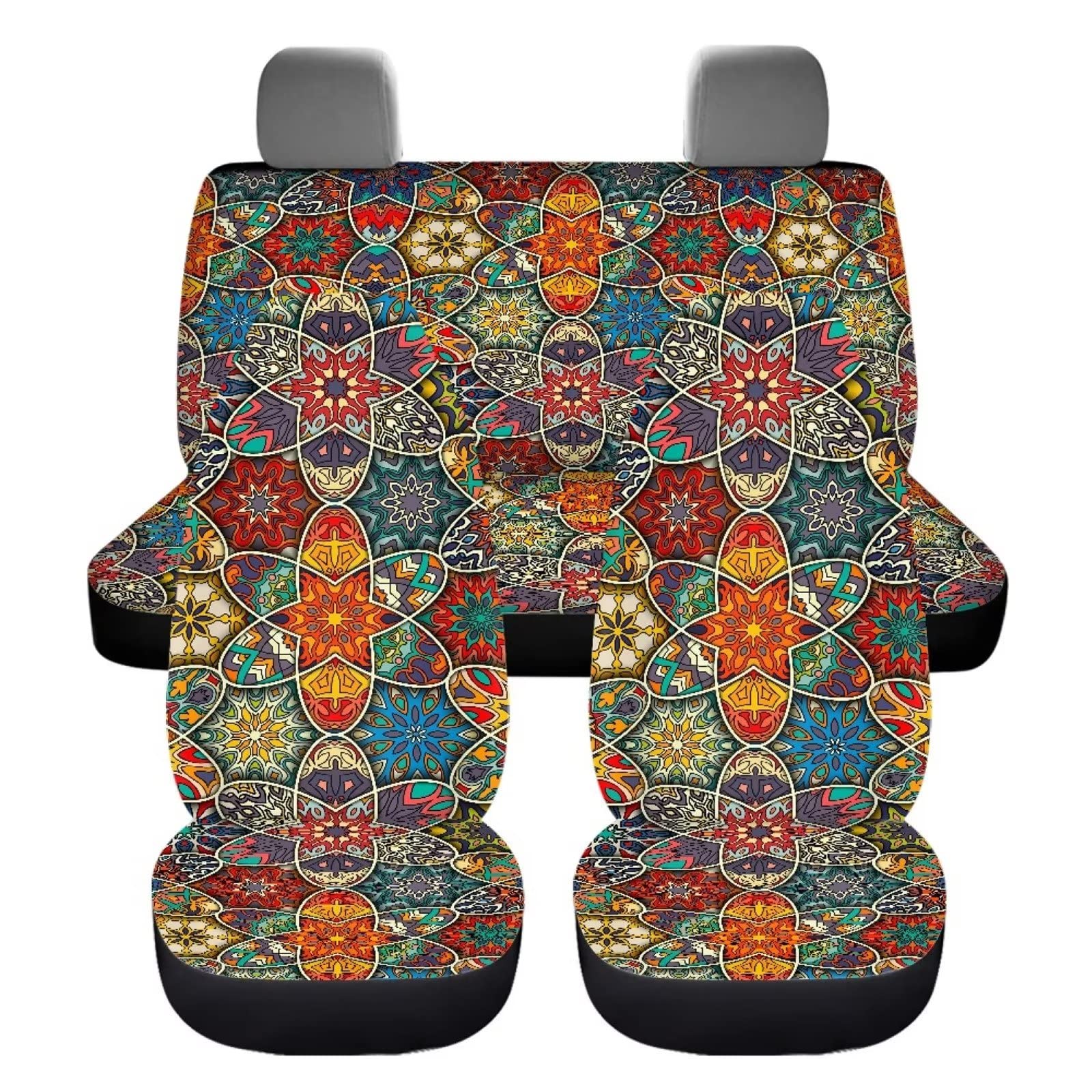 Belidome Boho Mandala Style Car Seat Covers Set Stretch Soft Car