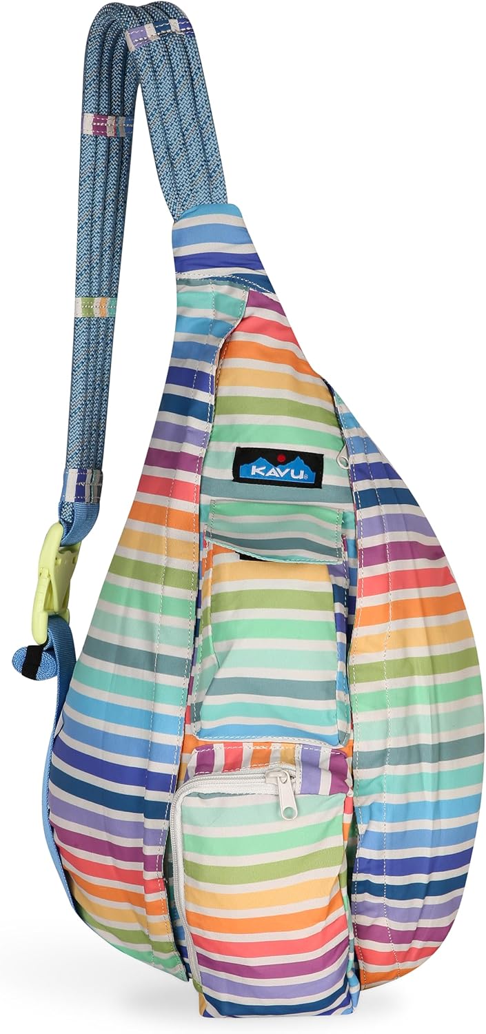 KAVU Slingback Pack with Adjustable Rope Shoulder Strap, Rainbow Stripe