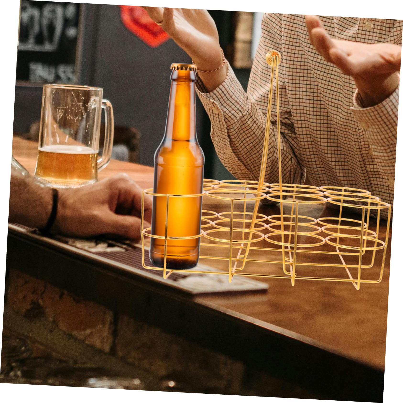 Bierkorb und Kreativem Stil aus Eisen in Gold Praktischer für 12 Flaschen mit Leichtem Design zur Sicheren Bieraufbewahrung für Riegel und Ktv