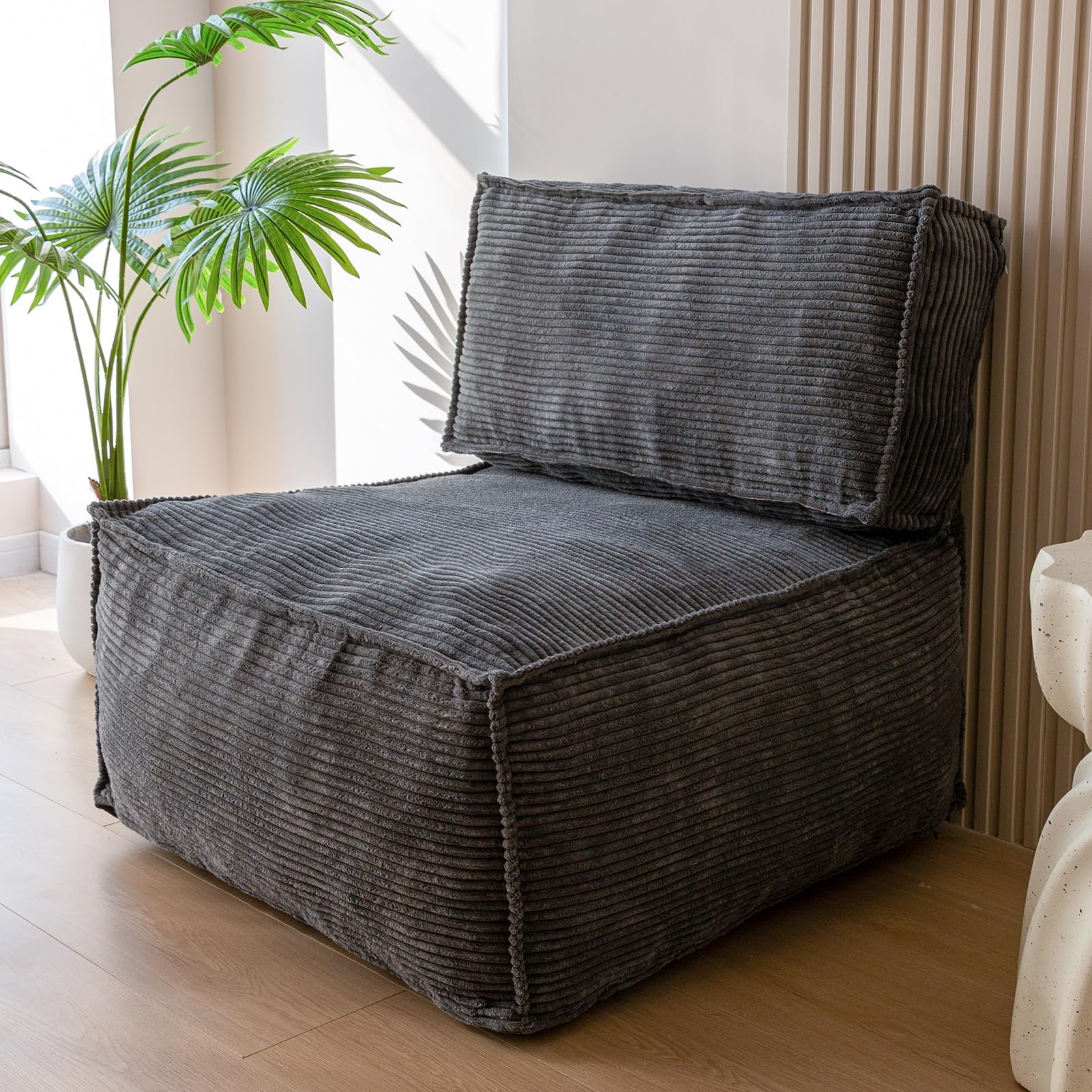 MAXYOYO Multi-Function Floor Sofa, 4 in 1 Convertible Modular Floor Chair (Bean Bag, Cushion, Pouf, Foot Stool), Sofa Chair for Living Room Bedroom, Stuffed with Shredded Foam, Corded Shell