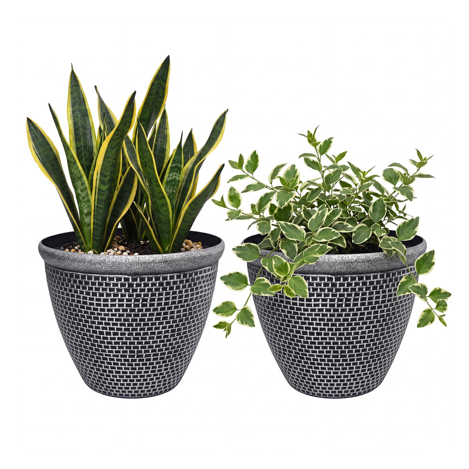 36cm Plant Pots Outdoor, 2 Pack Plastic Garden Planters with Drainage Holes