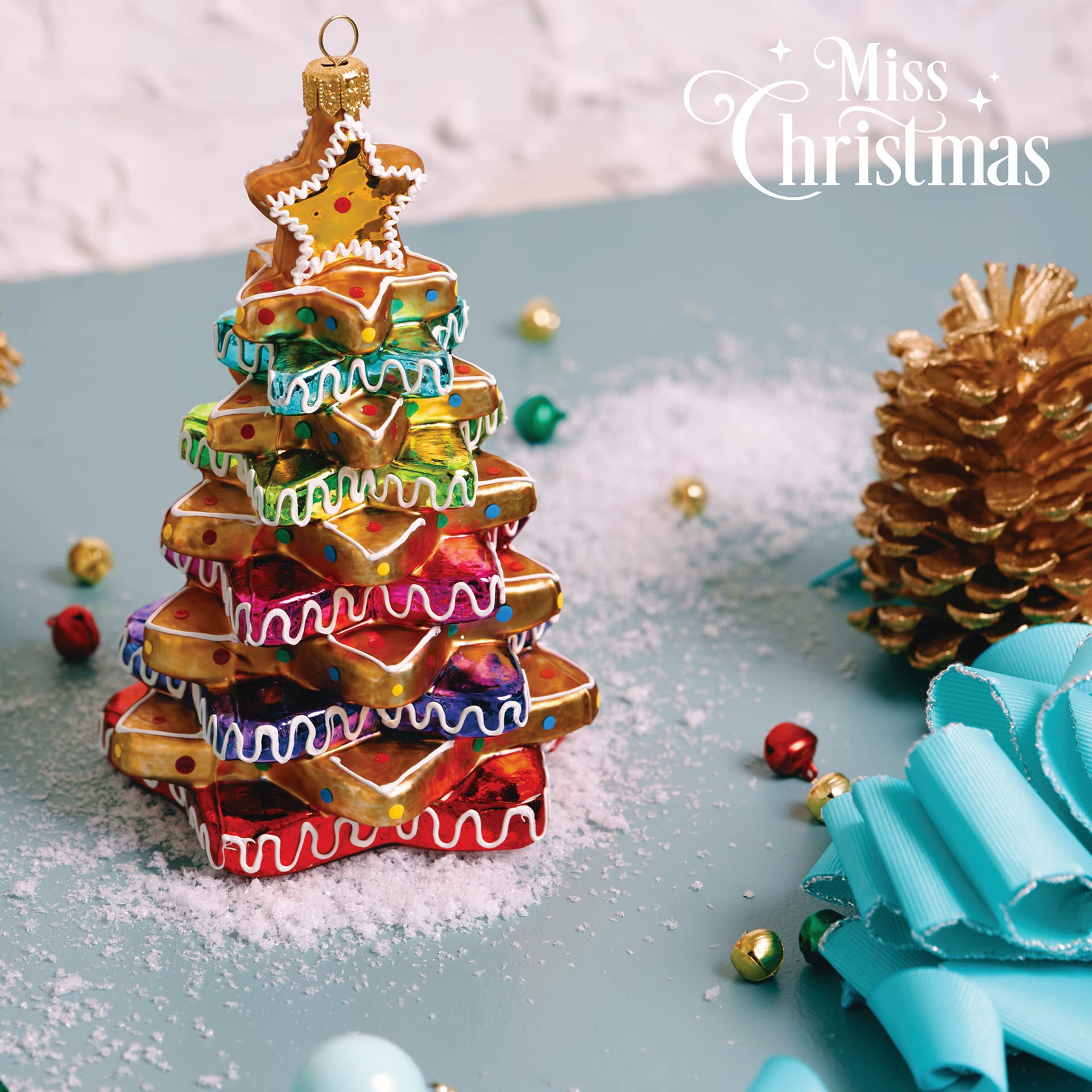 EBE443 Miss Christmas 2025 Collection Cute as Candy Gingerbread Blown Glass Christmas Tree Ornament (Gingerbread Tree)