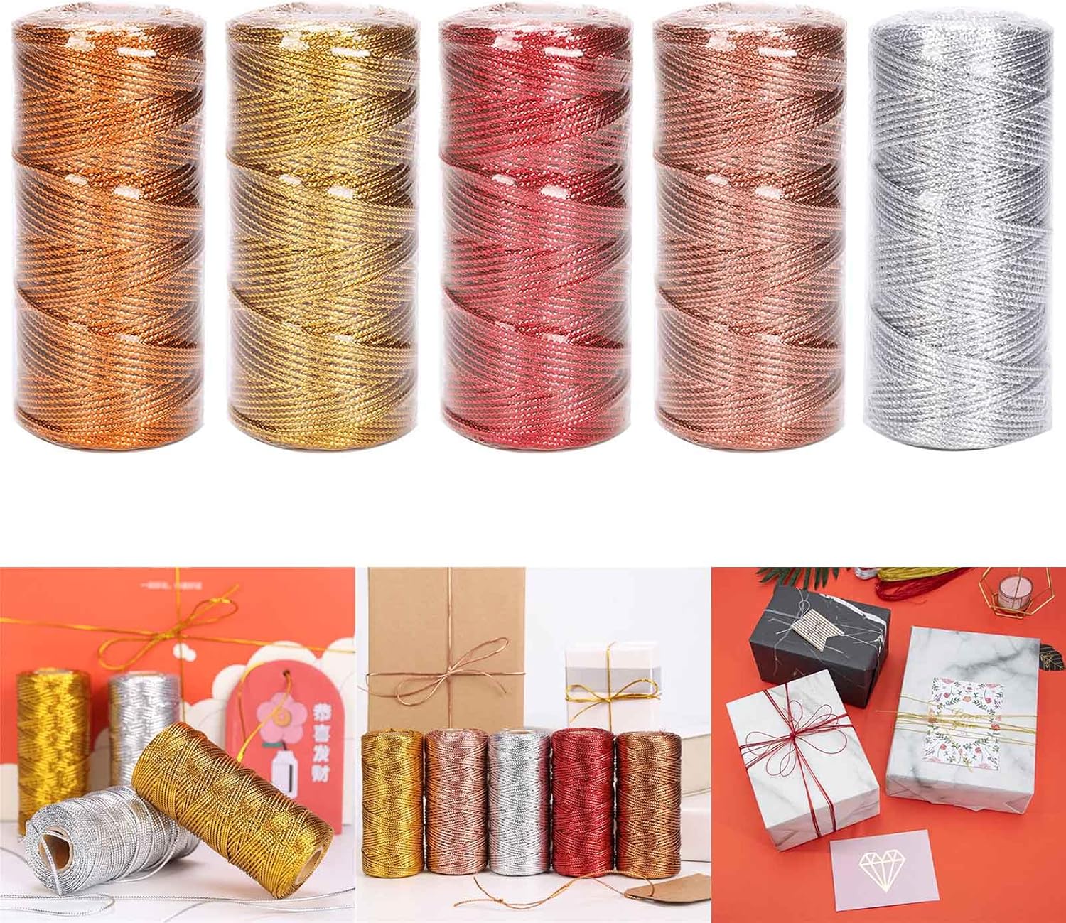 Christmas Twine Metallic Bakers 109 Yards Decorative Wrapping String for Craft Candy