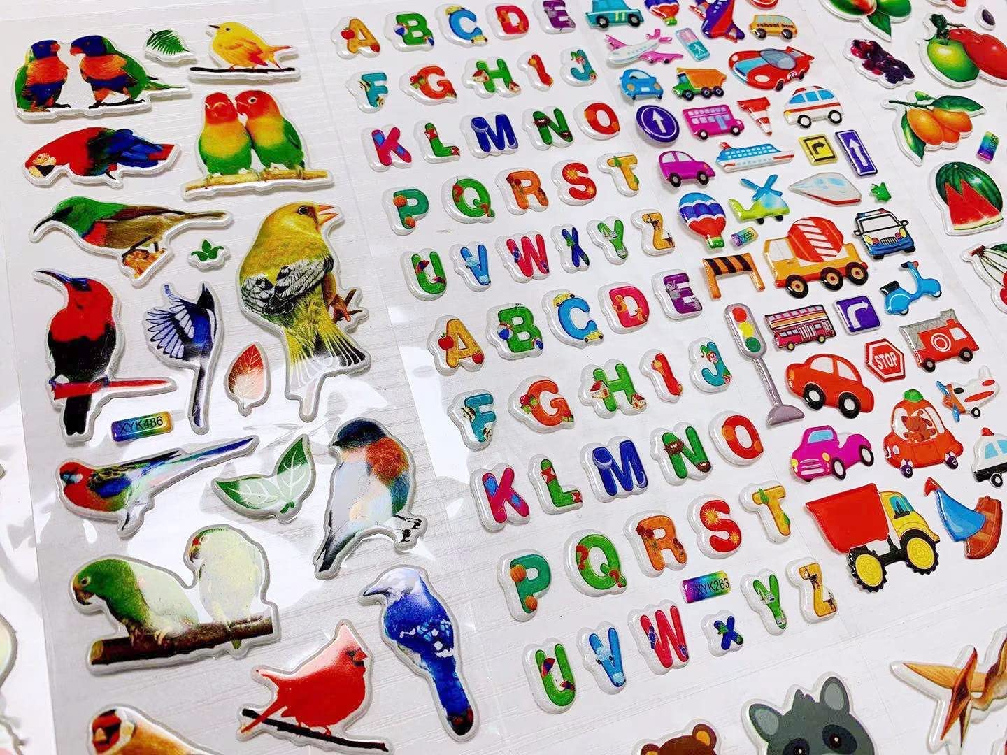 ECVV 24 Sheets(1200+) 3D Puffy Stickers for Kids & Toddlers Variety Pack Cute Resuable Sticker for Boys Girls Puffy Small Stickers Sheets Including Animals, Letters, Numbers, Dinosaurs, Cars and More