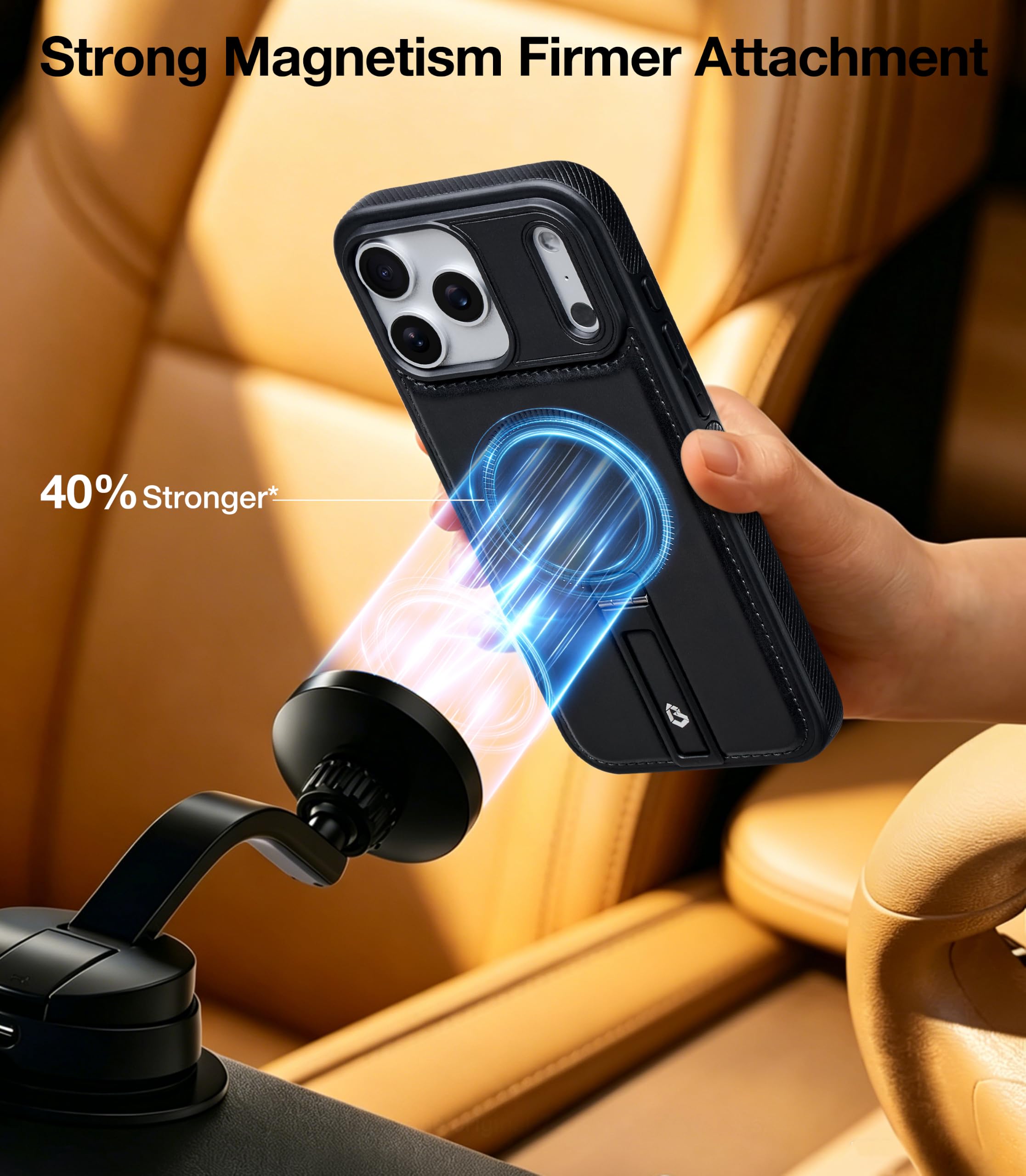 Custodia per telefono in pelle con cavalletto magnetico (nero, iP18 Pro)