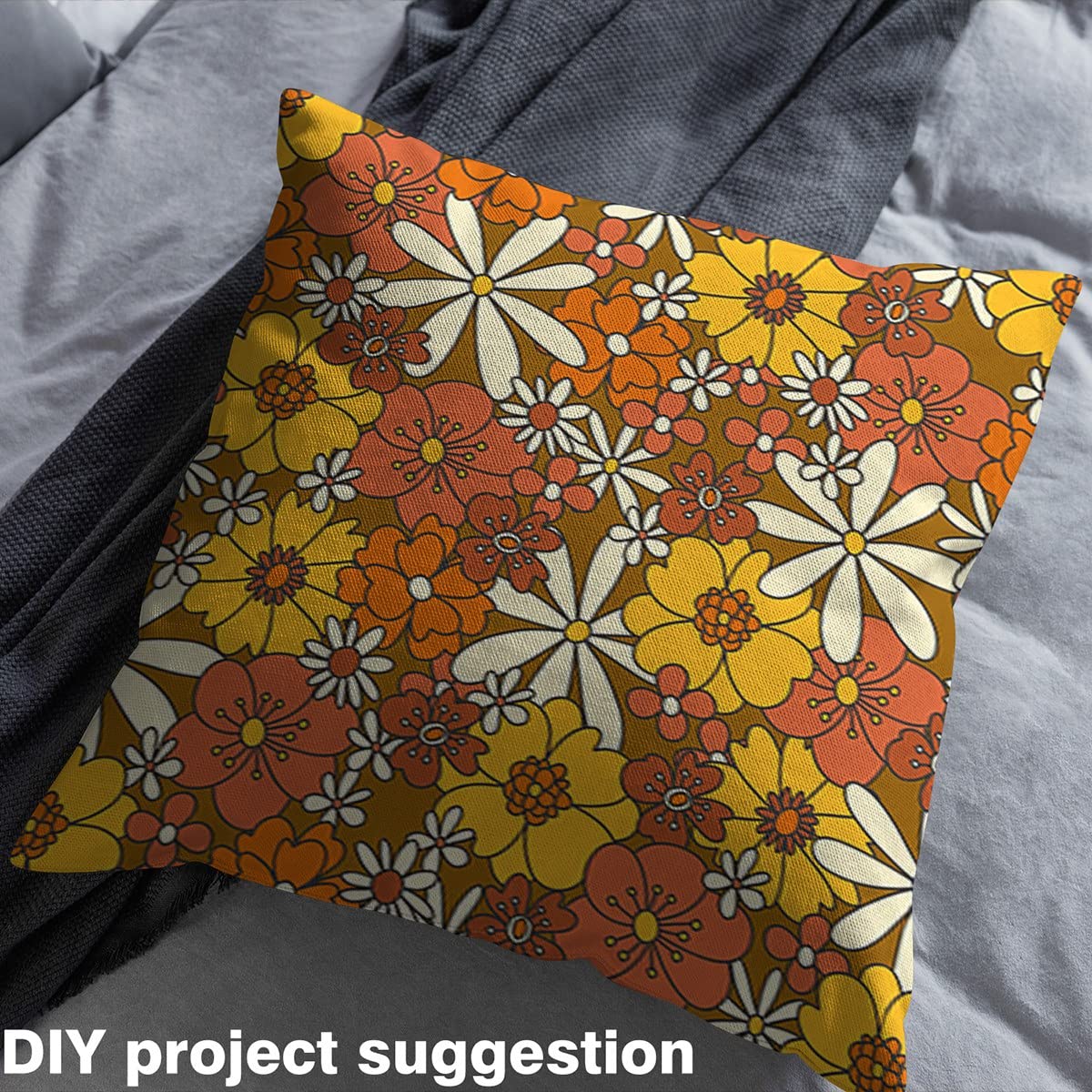 Tissu imperméable à motif de fleurs groovy des années 70, par yard – Tissu d'ameublement rustique à motif floral orange rose pour loisirs créatifs, matelassage, couture, 4,6 m