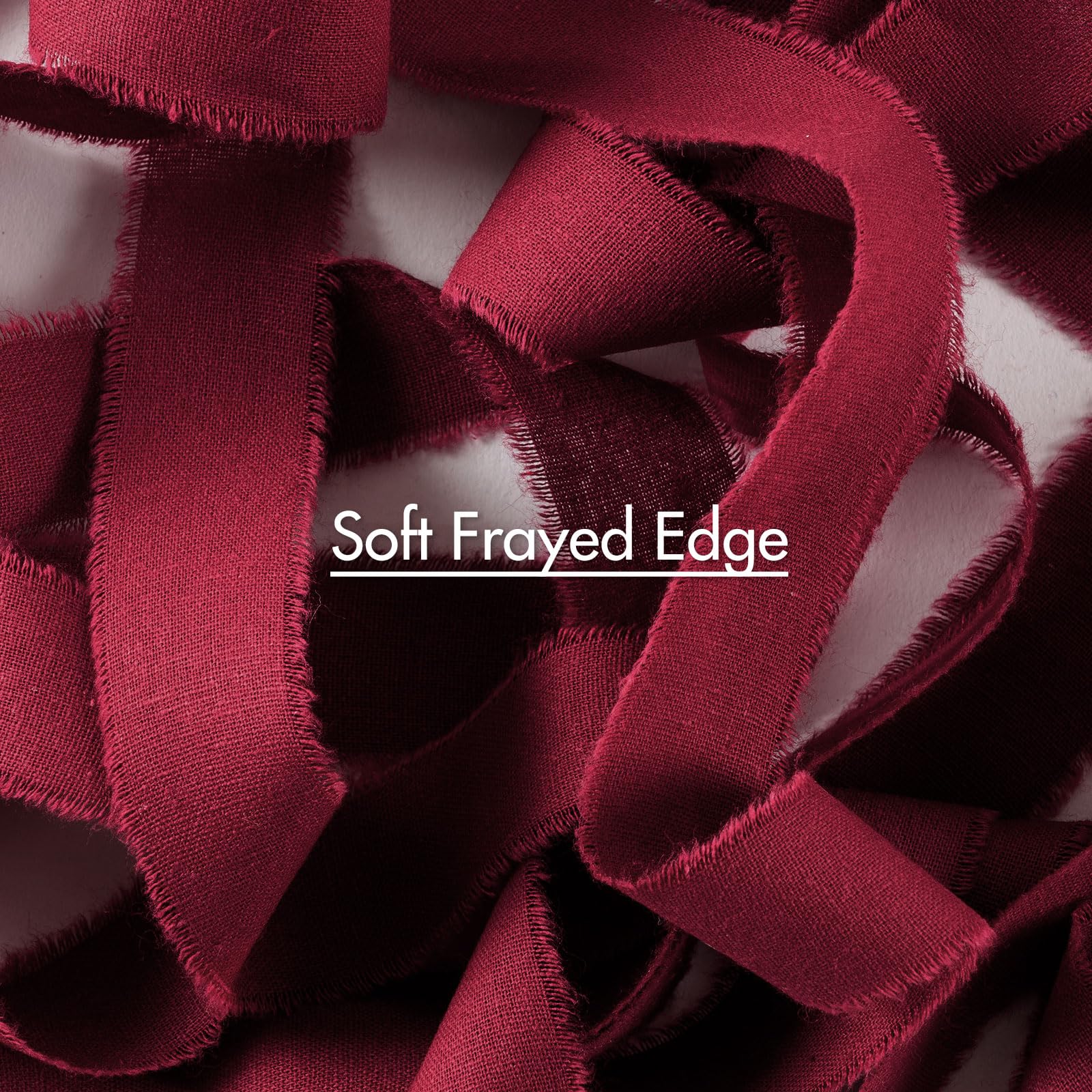 Pretty Jolly Maroon Cotton Ribbon for Gift Wrapping Handmade Rustic Frayed Ribbon for Flower Bouquet 1 Inch x 20 Yd Fabric Ribbons for Craft Wedding Invitations Holiday Decor Hair Christmas Tree - Image 3