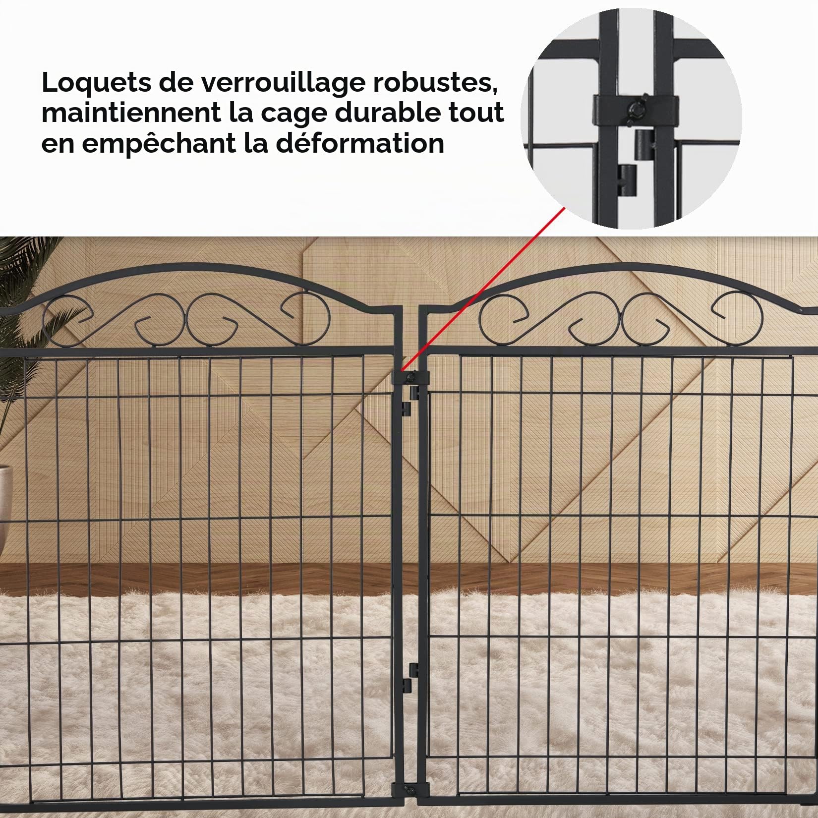 Parc Chien Intérieur XXL Modulable: Enclos Chien Extérieur en Médal Pliable avec Piquets de Fixation 8 Panneaux 80 x 63cm Noir