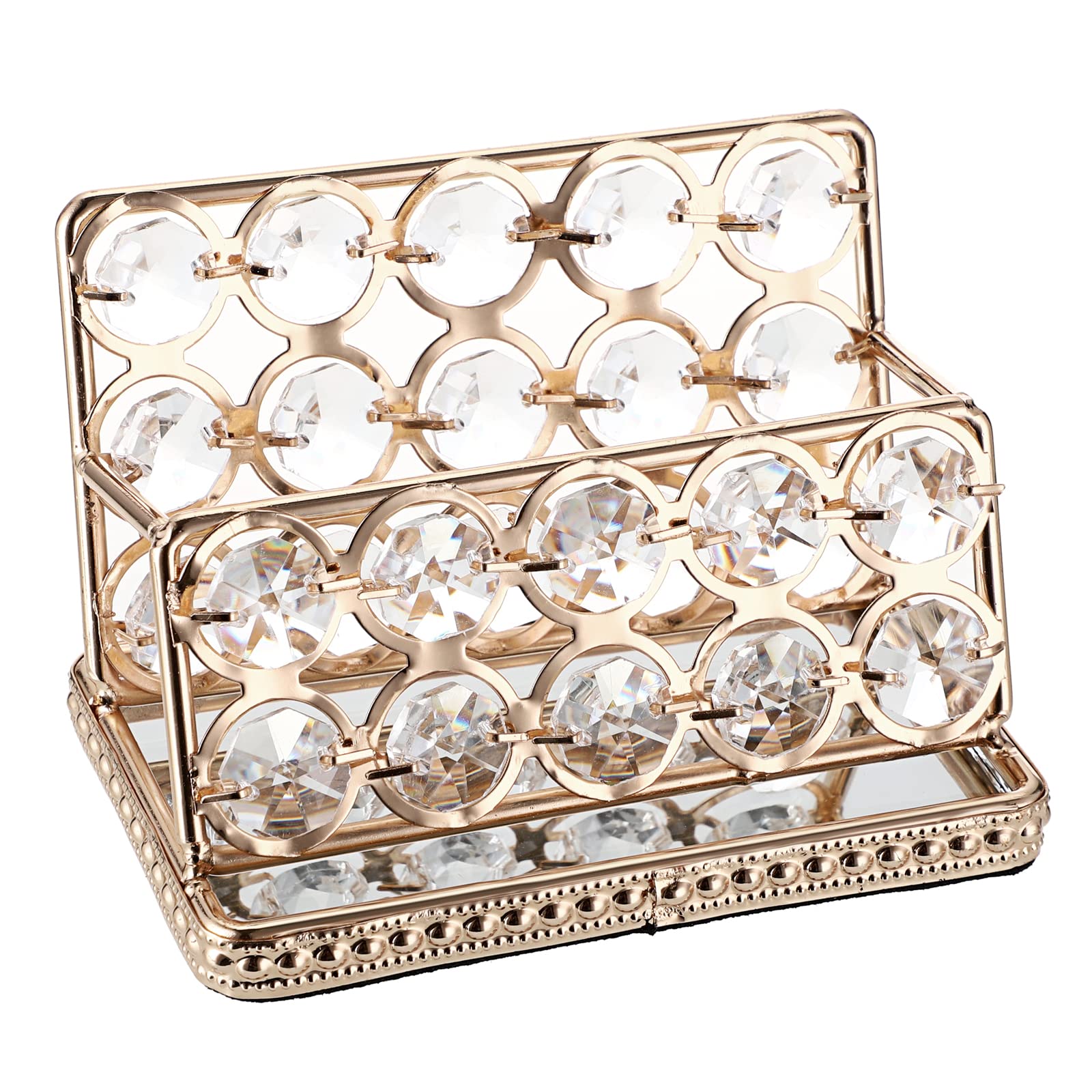 Hipiwe Crystal Business Card Holder Stand Gold Mirrored Name Card Display Stand Organizer Desktop Business Card Storage Holder for Office Countertop (